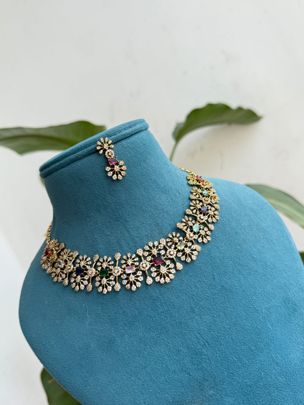 NS430 navaratan multi neckset with earrings