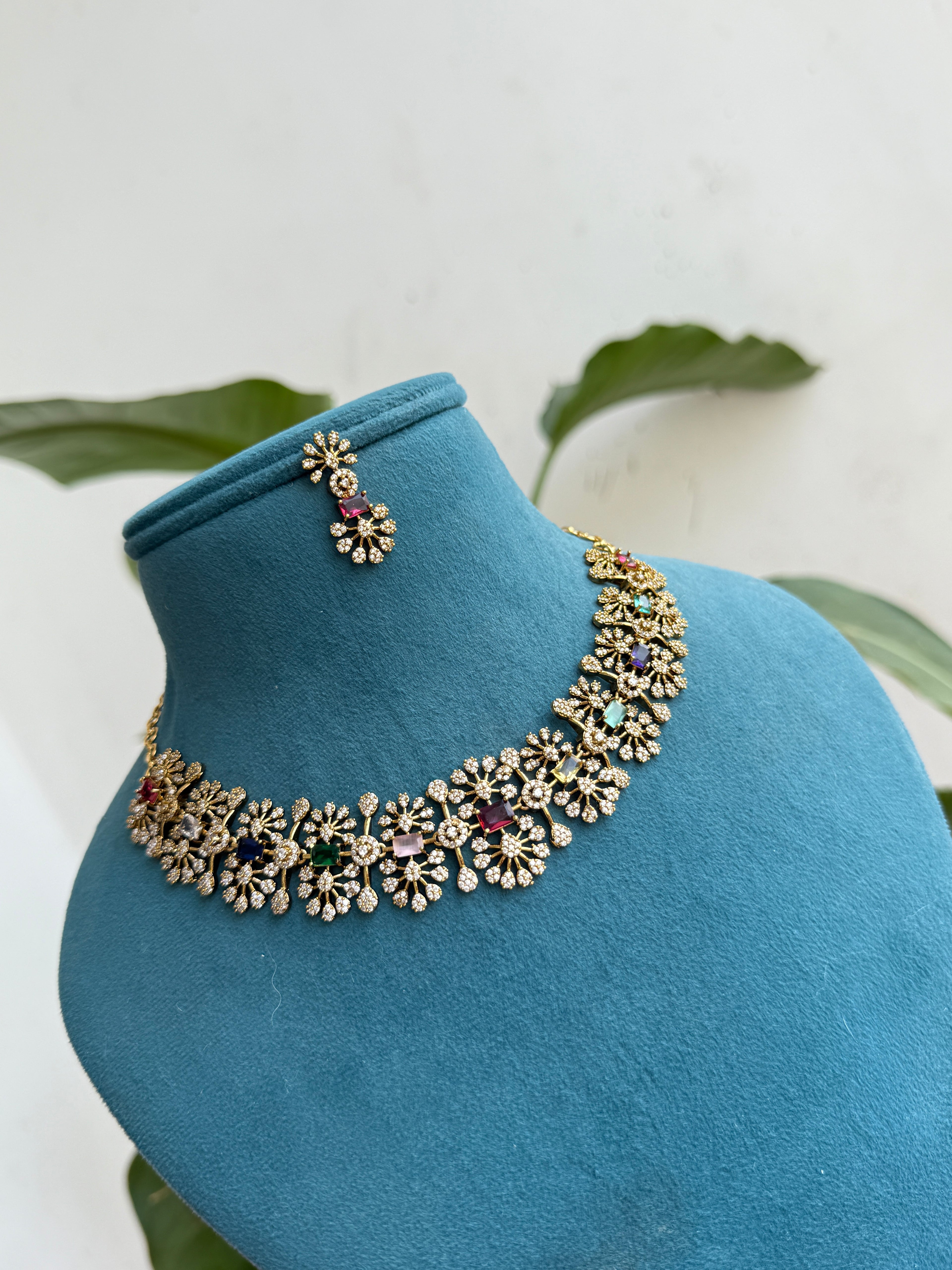 NS430 navaratan multi neckset with earrings