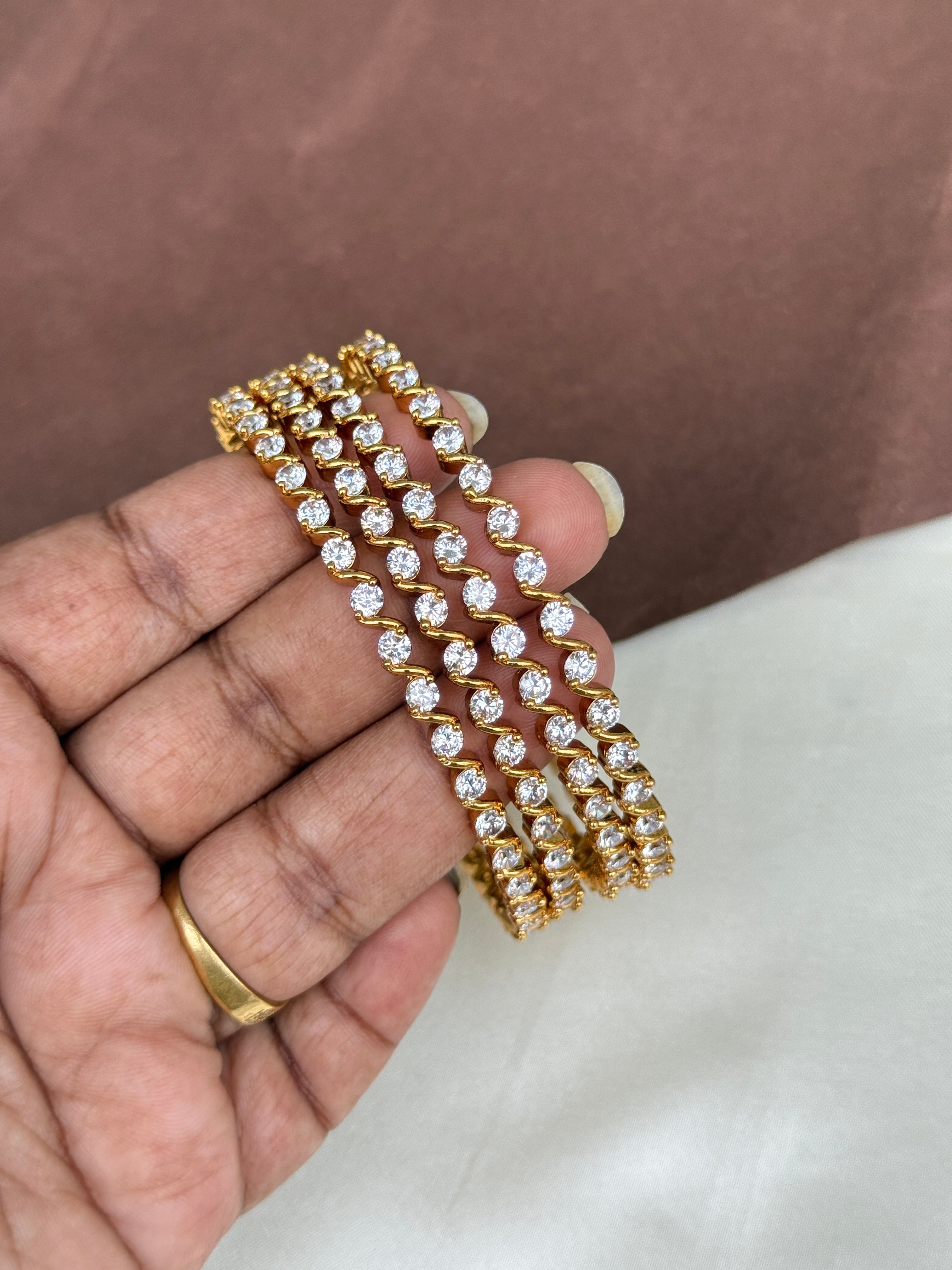 Sb112 set of 2 white stone bangles