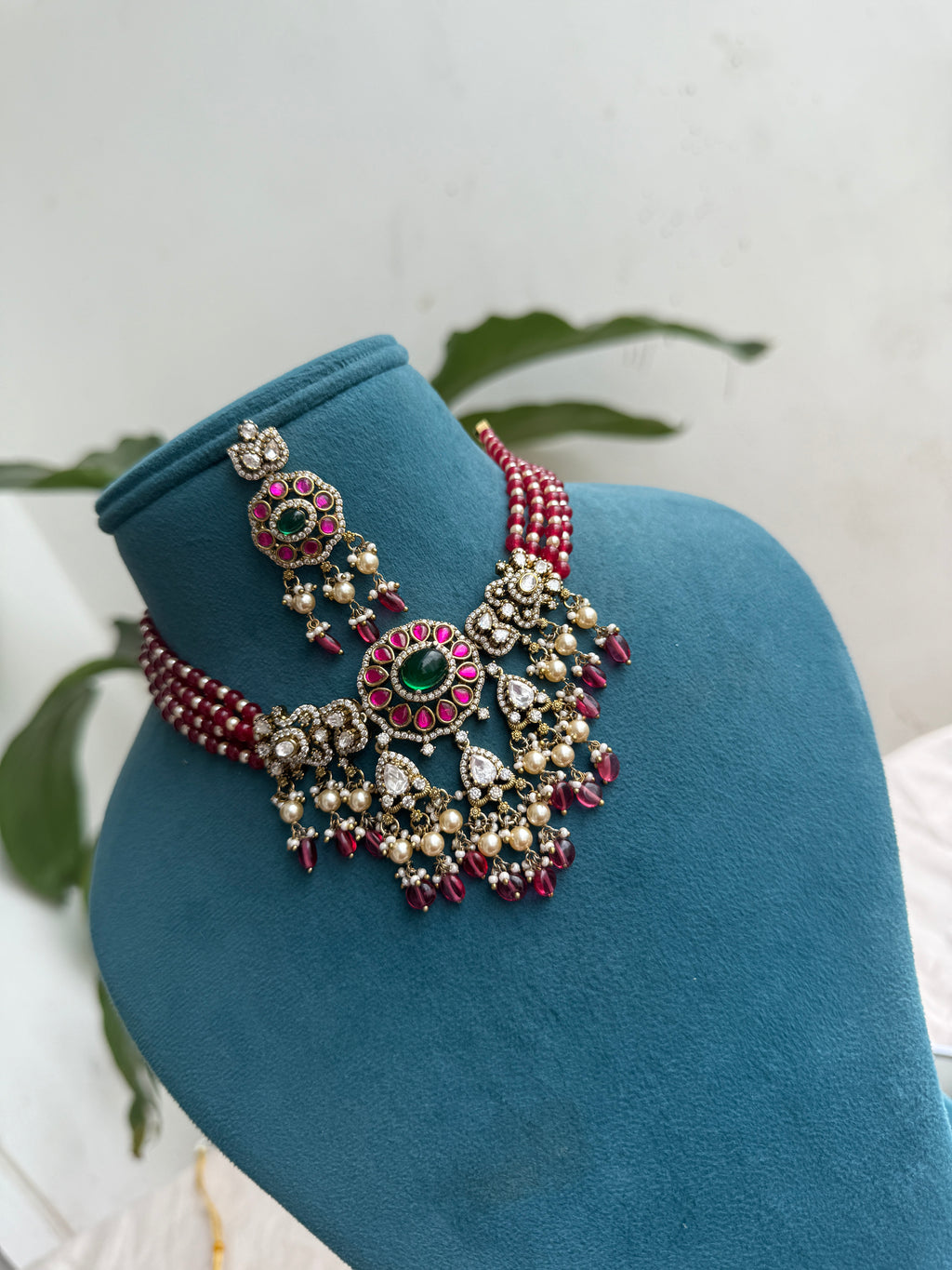 Ns515 jadau kundan moissanite beads choker