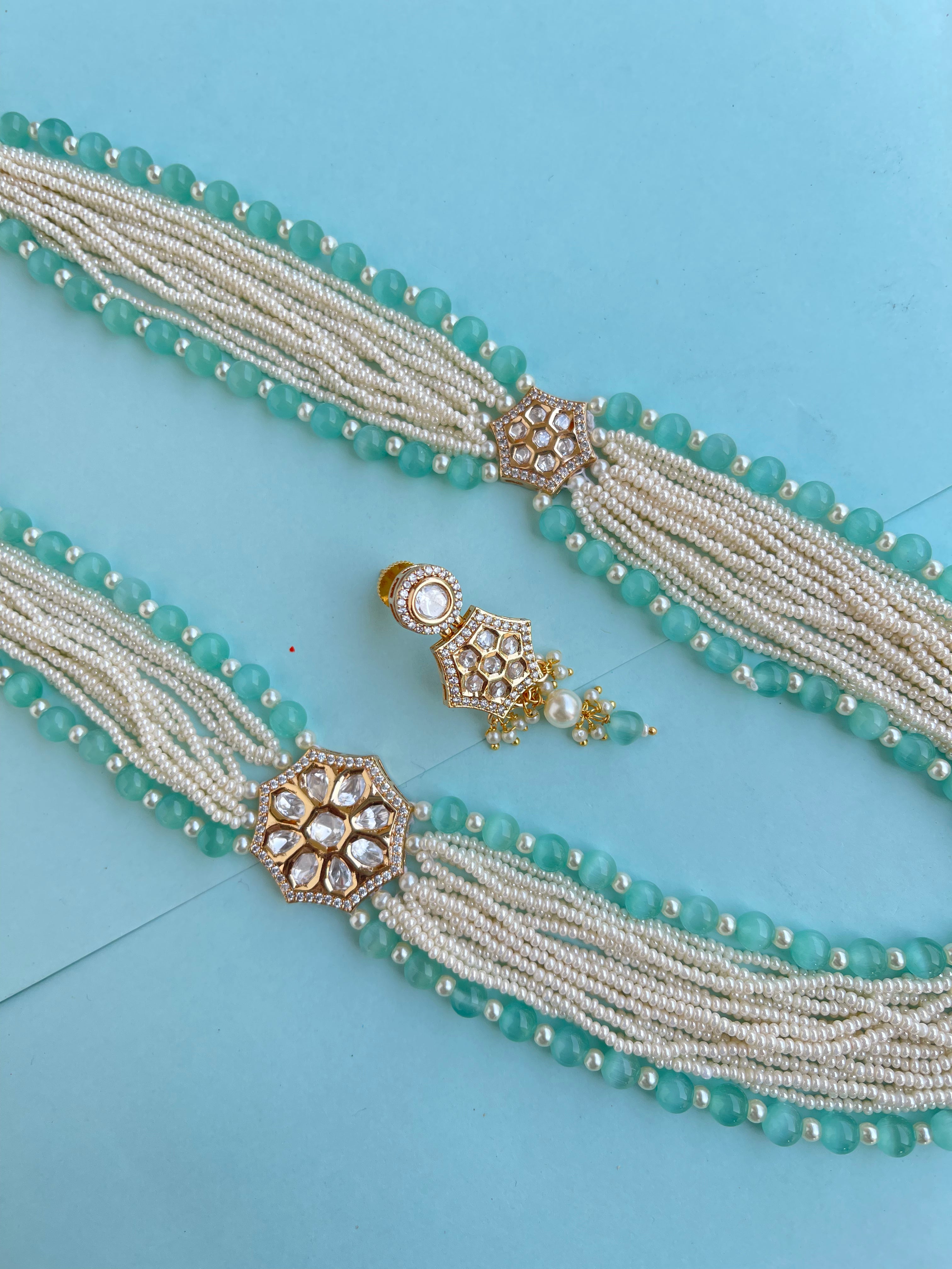 Uncut Kundan long beads chain with earrings