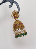 Green pearl Lakshmi Devi butta earrings
