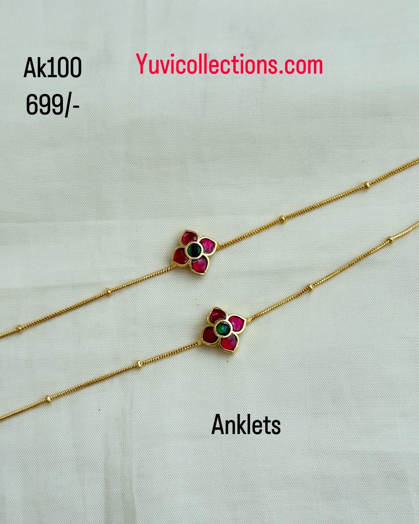 Ak100 jadau Kundan flower anklets