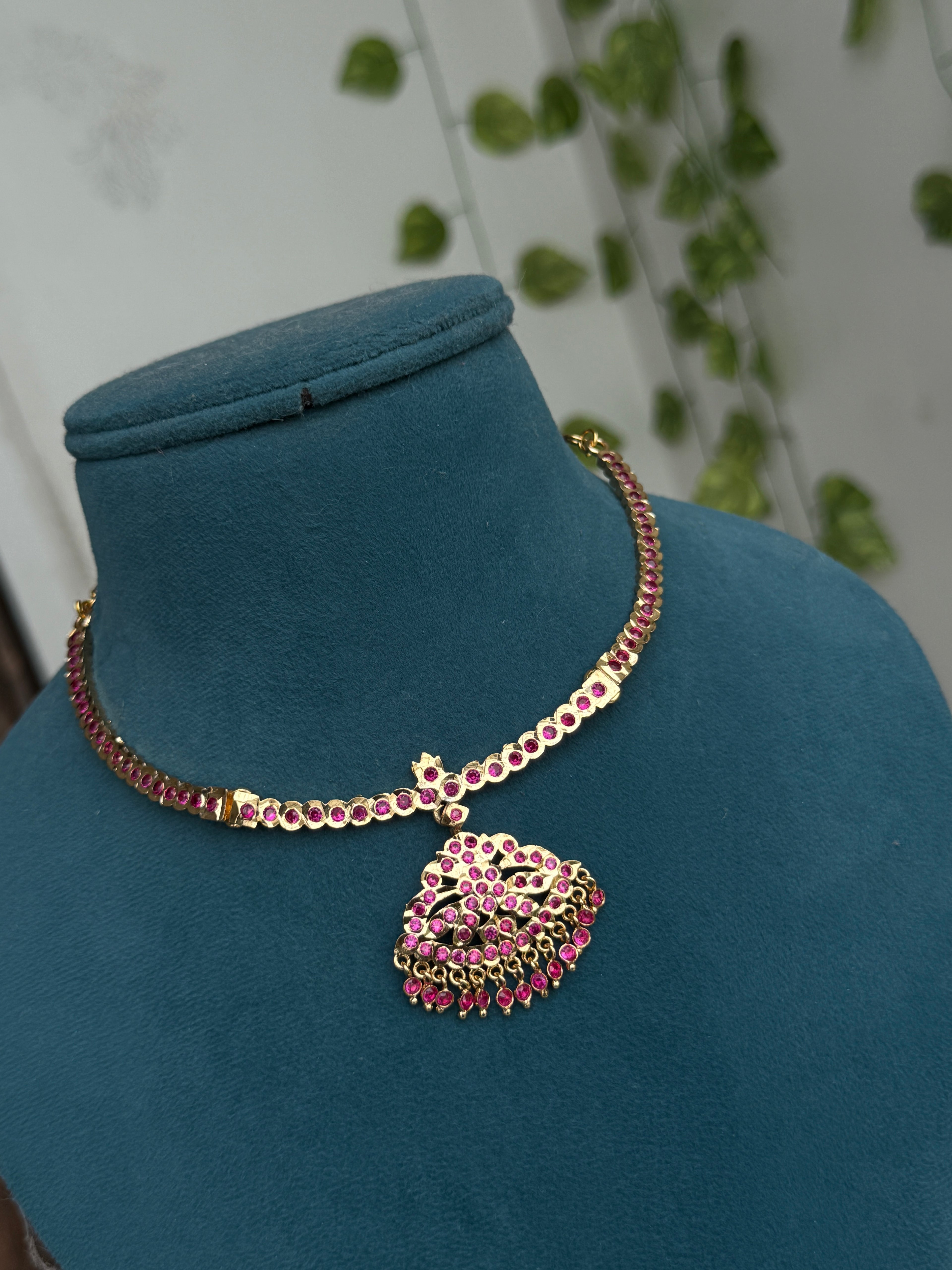 Ph394 panchaloham polished pink stones Kante neckset