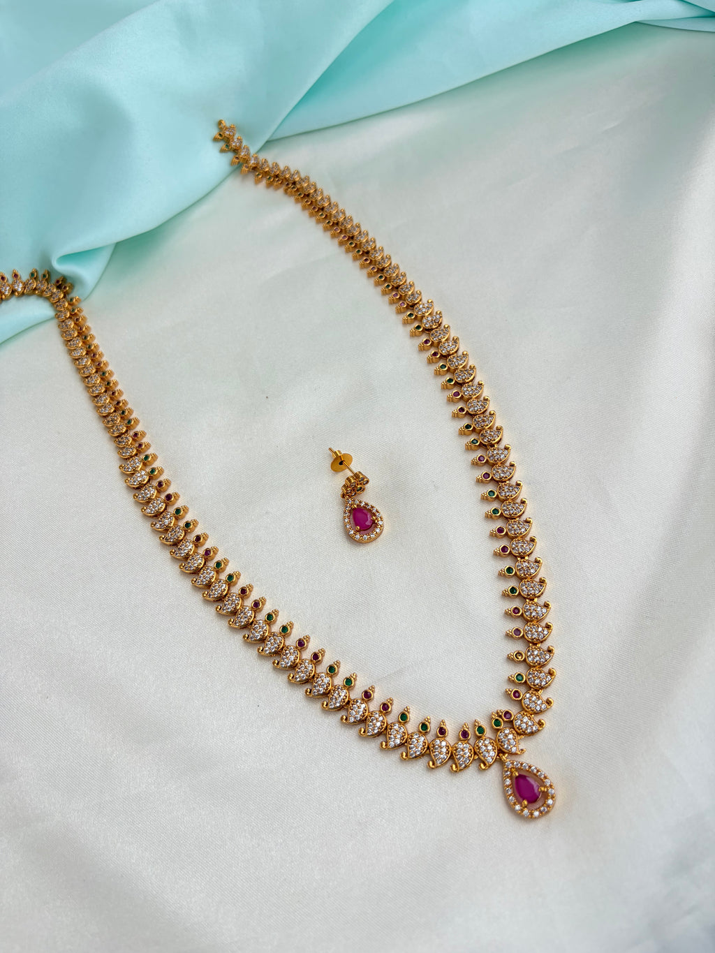 Mango type Long haram with Earrings Ns927
