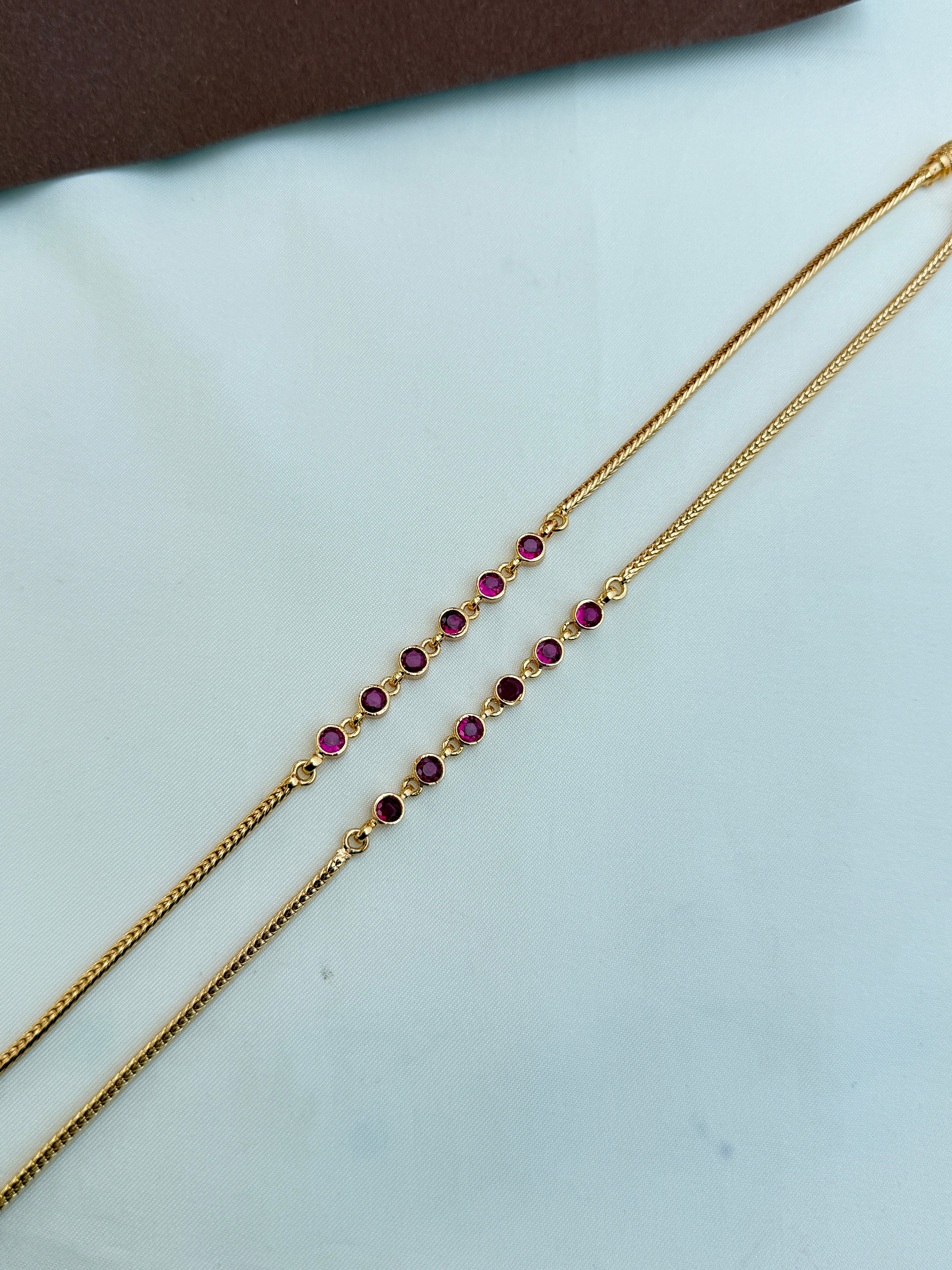 Ak120 panchaloham pink stone anklets