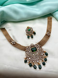 Ns959 stones green pendant green beads nano thread short neckset with earrings