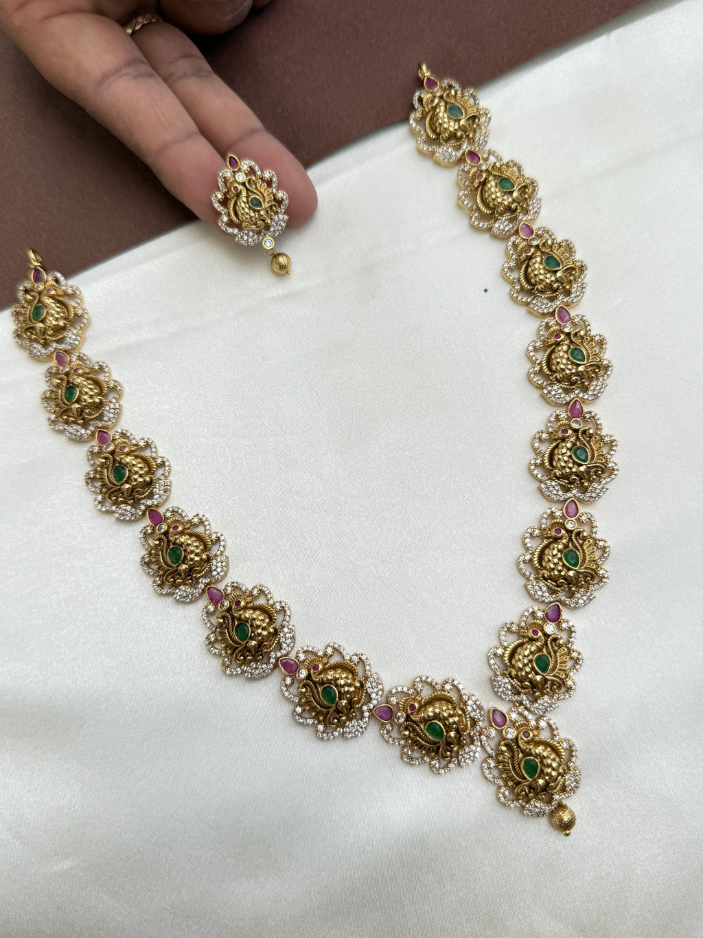 NS364 Nakshi peacock Neckset with studs earrrings