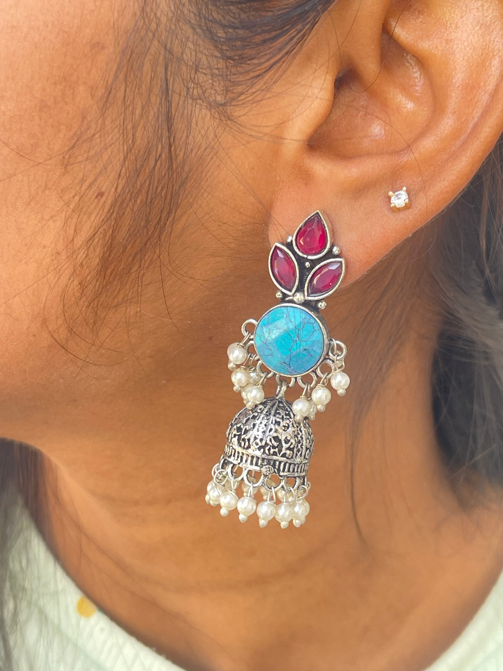 Ruby skyblue Oxidized earrings