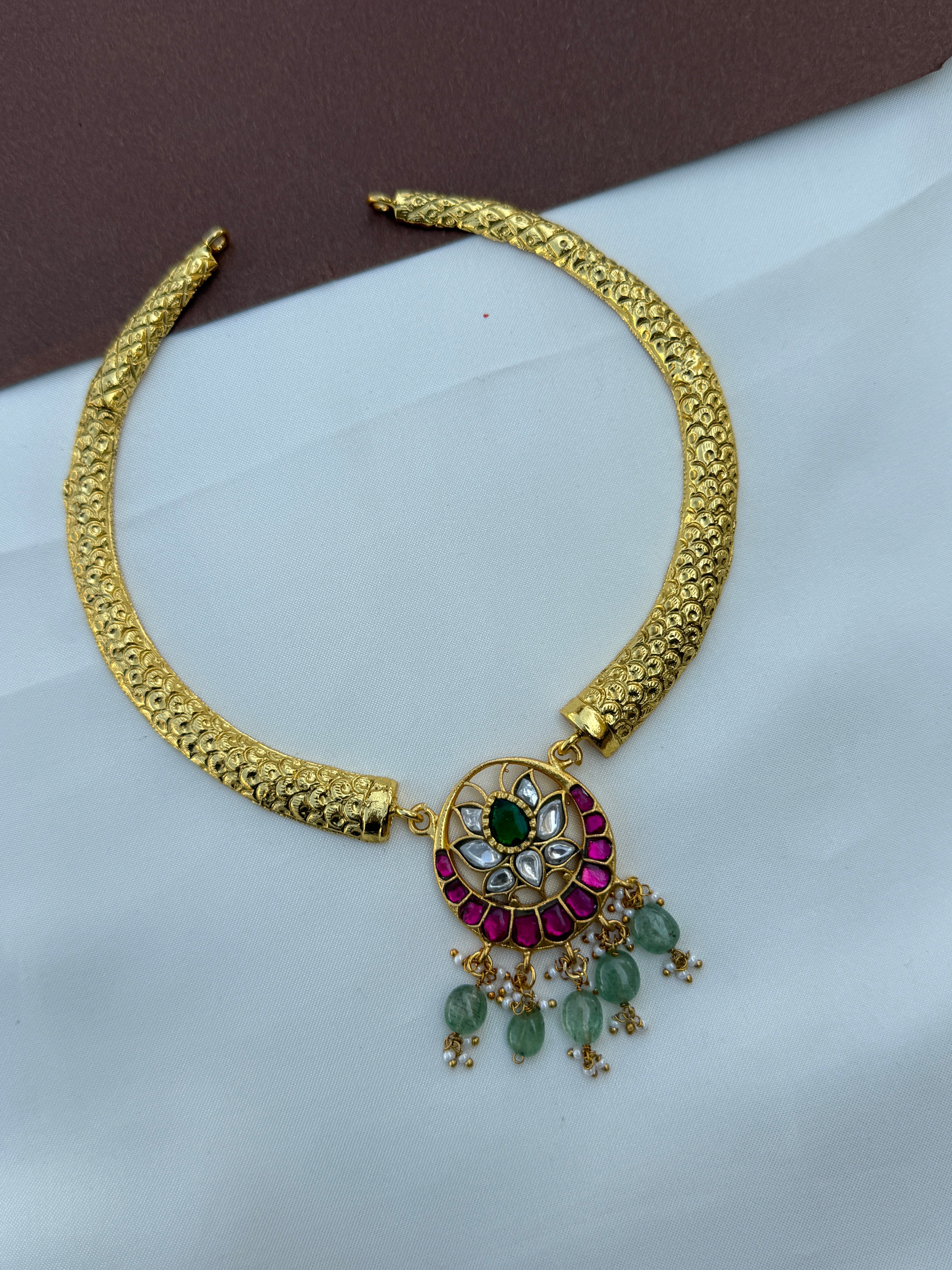 Ns614 lotus jadau kundan kante neckset