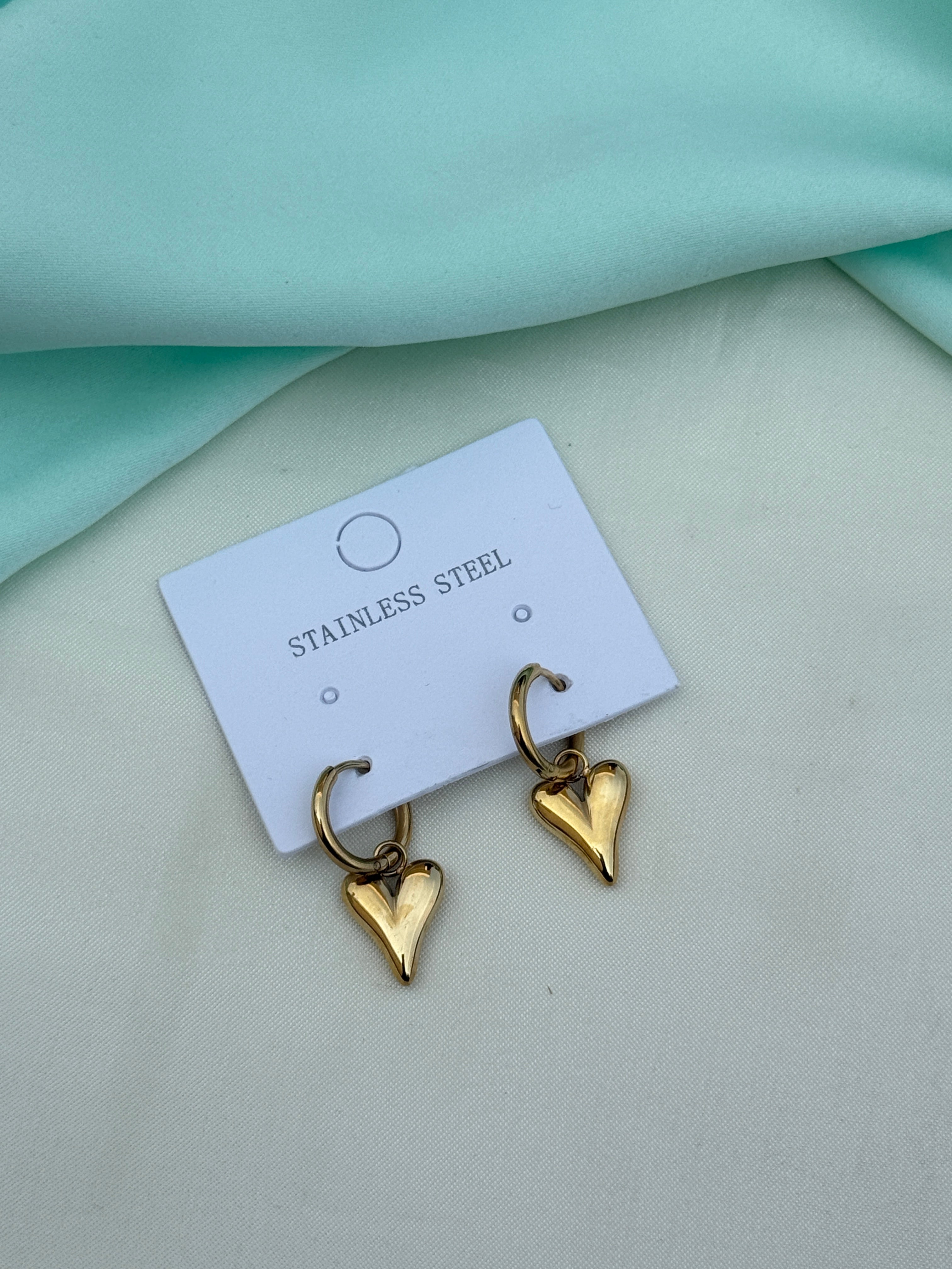 Er277 anti tarnish gold heart locksystem earrings