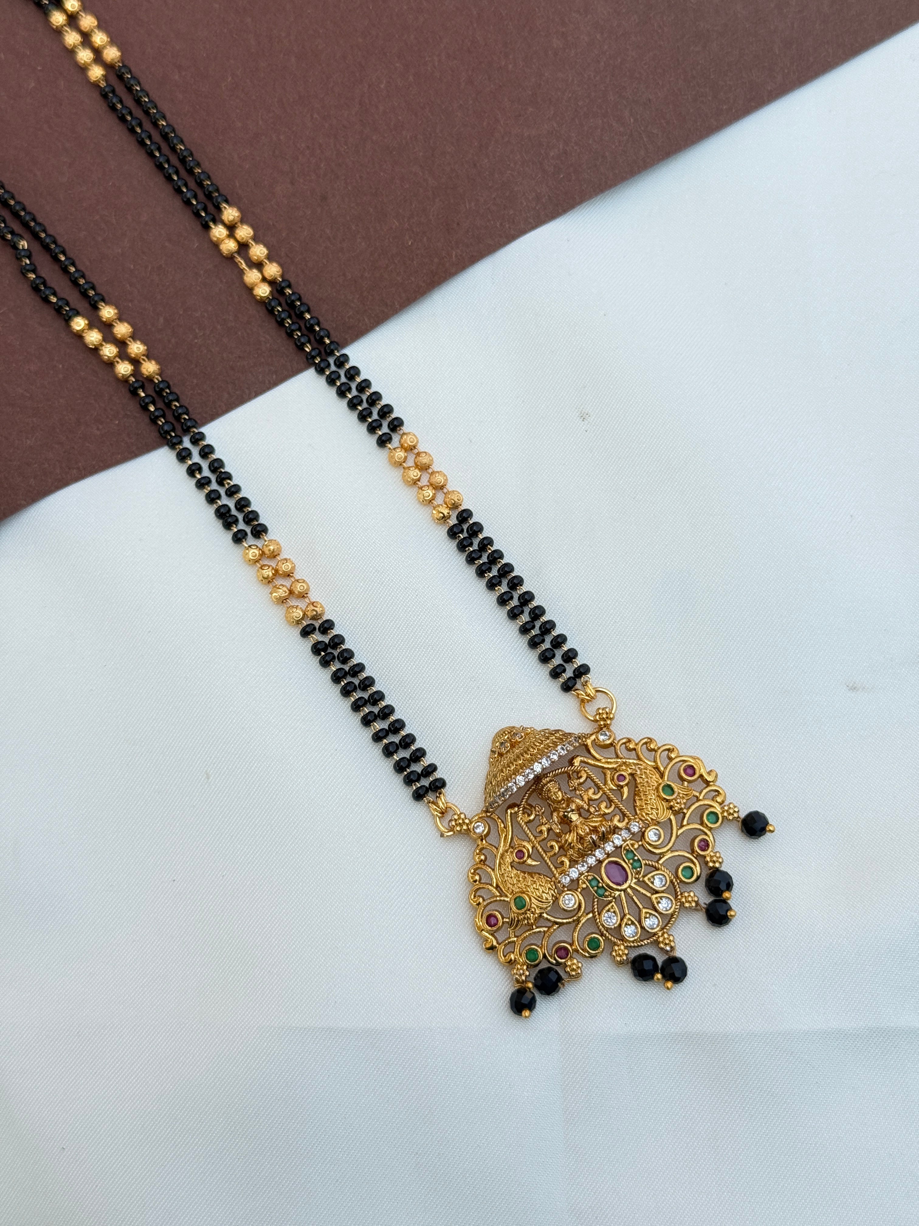 Bb107 24inches 2lines dual peacock Lakshmidevi long blackbeads