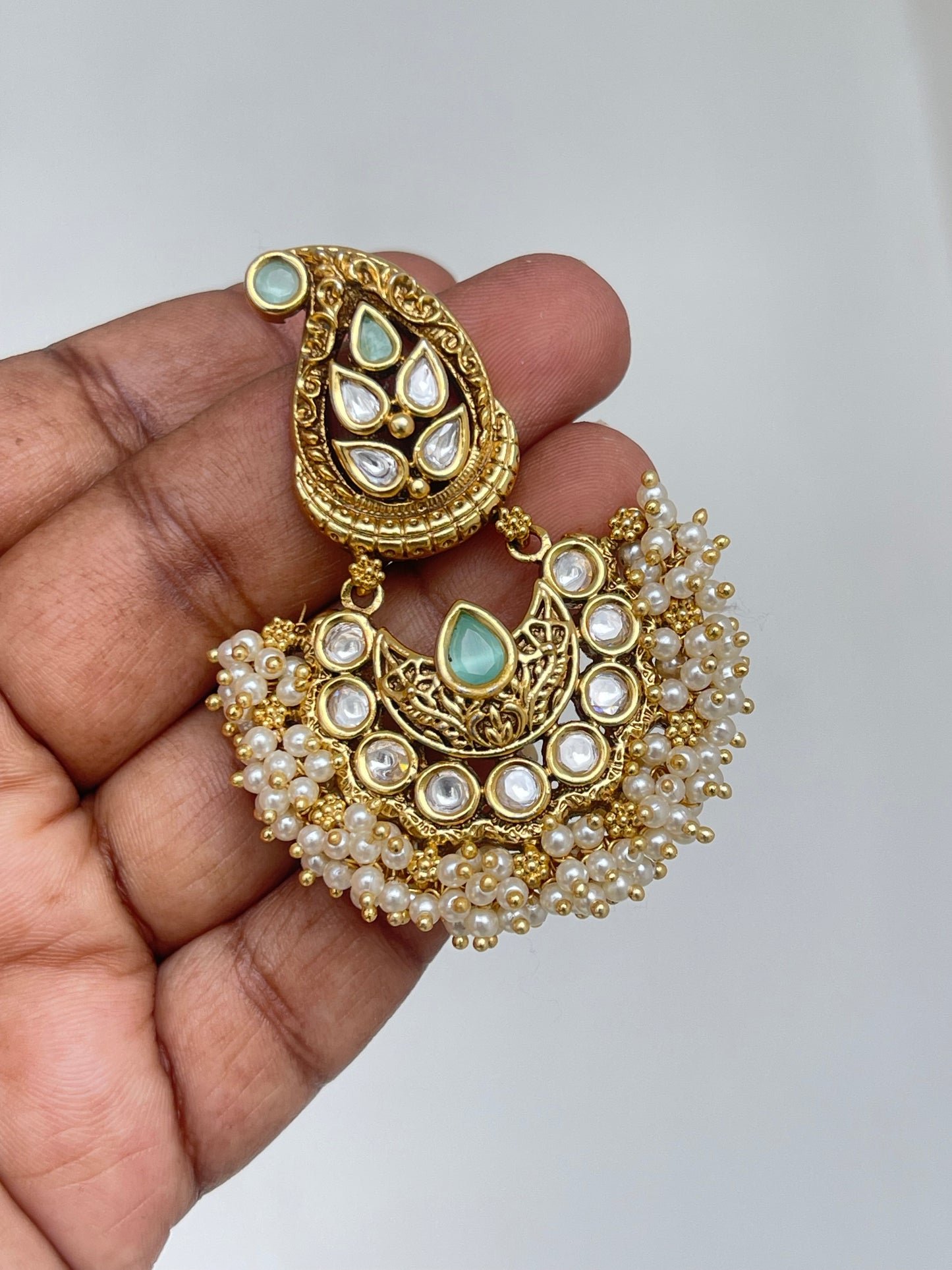 Premium mango Kundan chandbali earrings