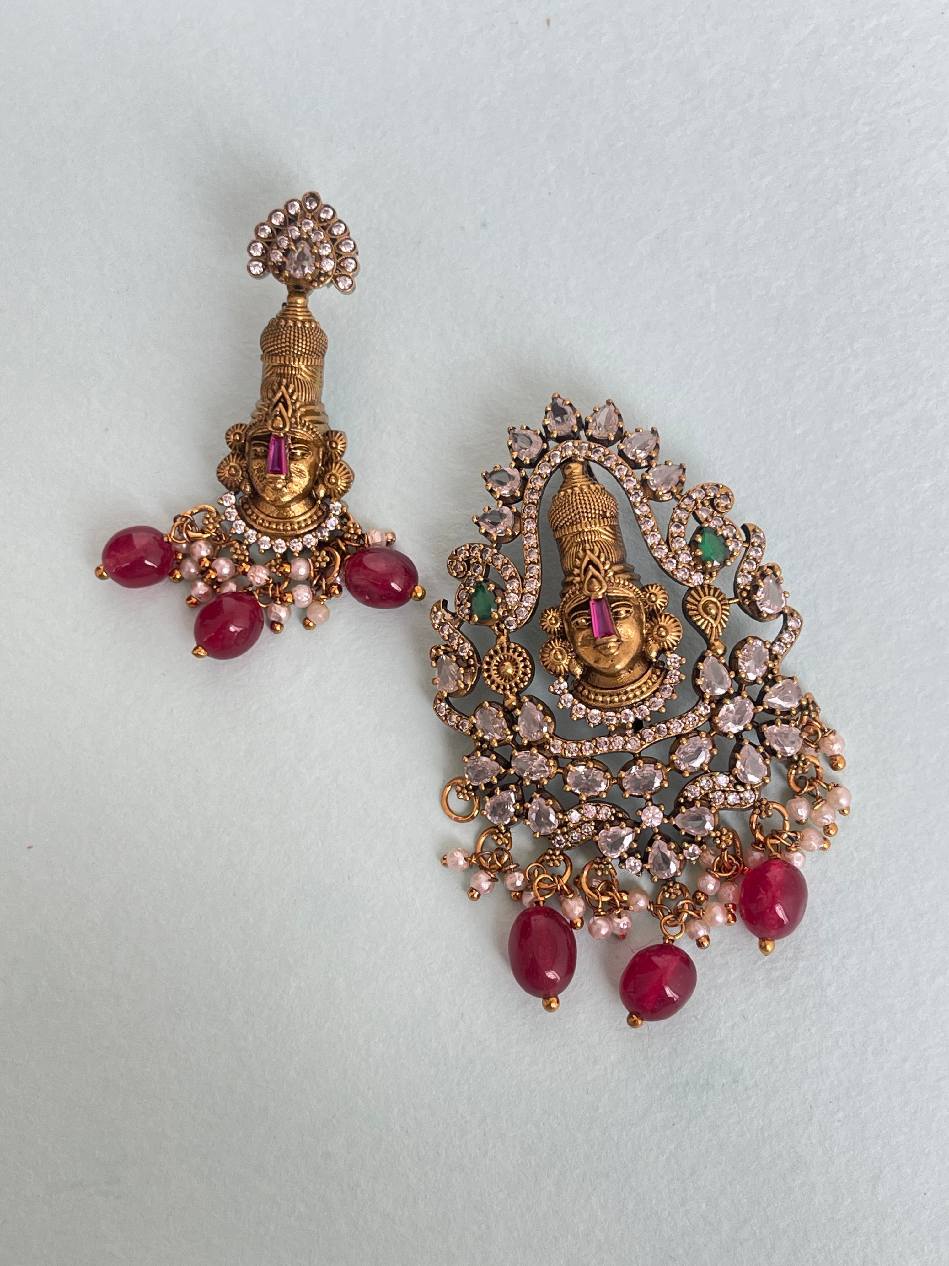 Lord balaji victoriaan pendant with earrings