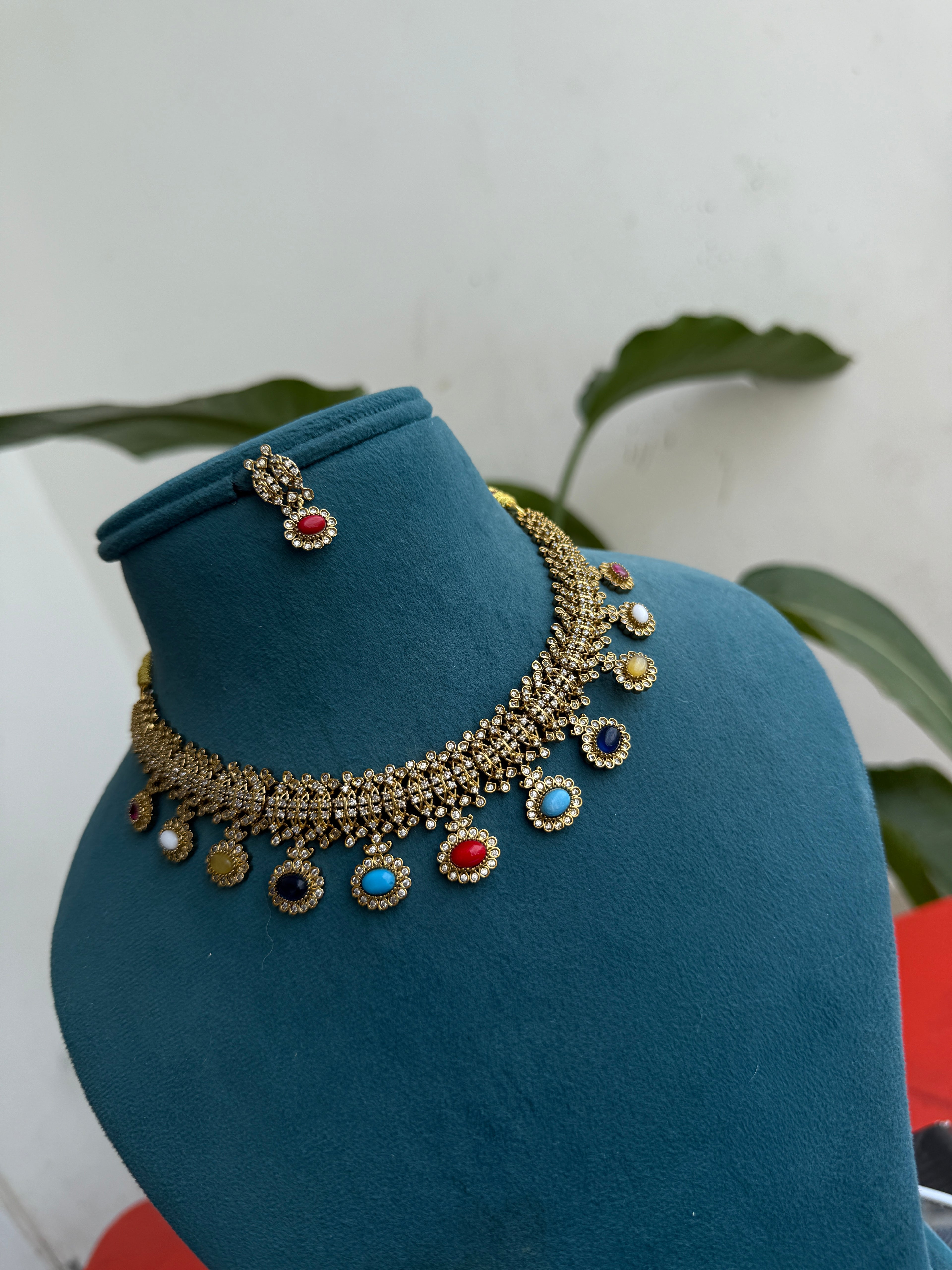 NS371 Navaratan Neckset with earrings