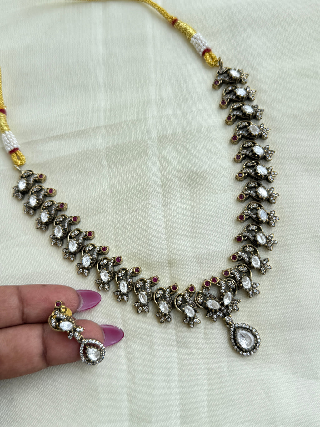 Ns296 peacock moissanite Victorian neckset with earrings