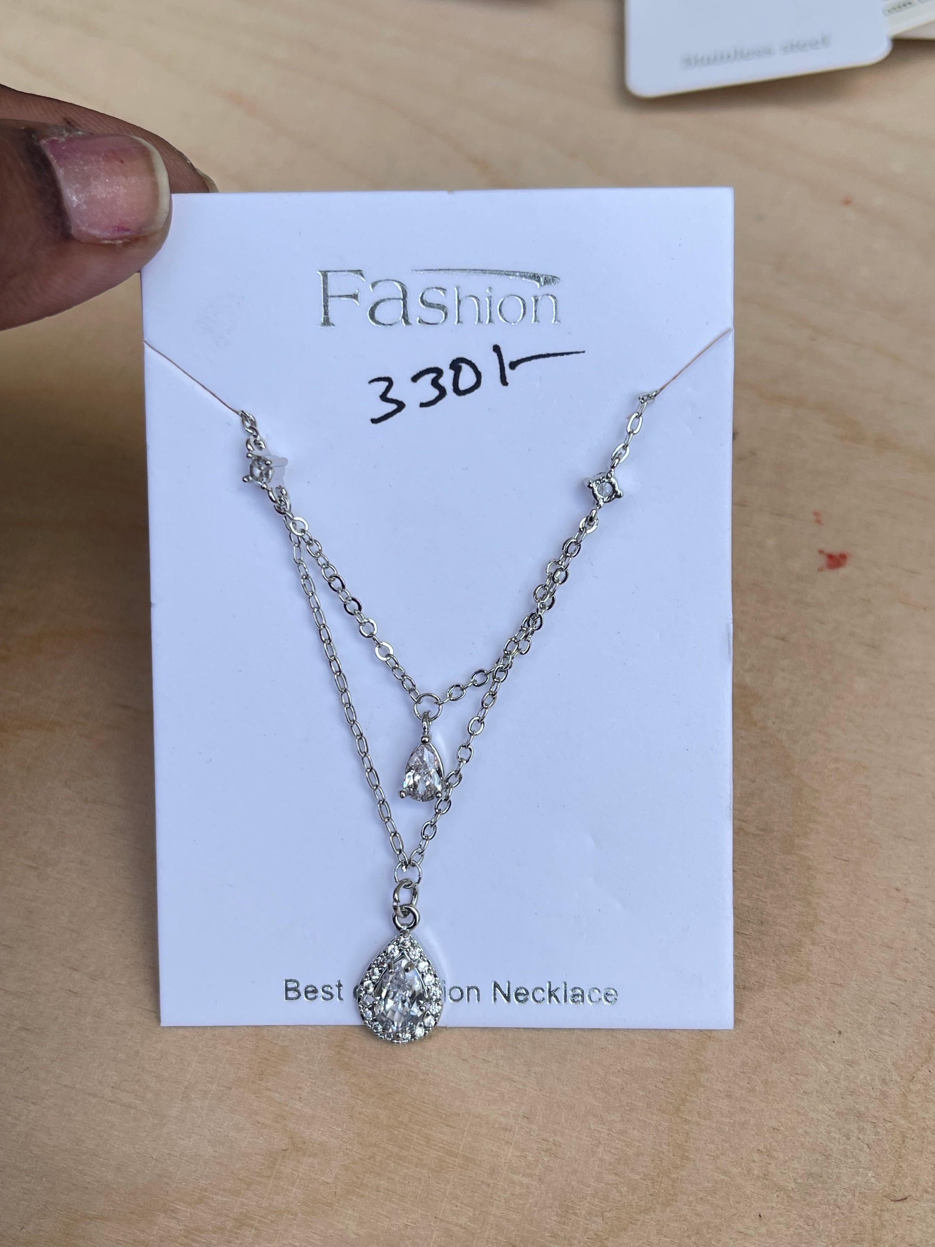 2 layers drop silver daily wear chain dc510