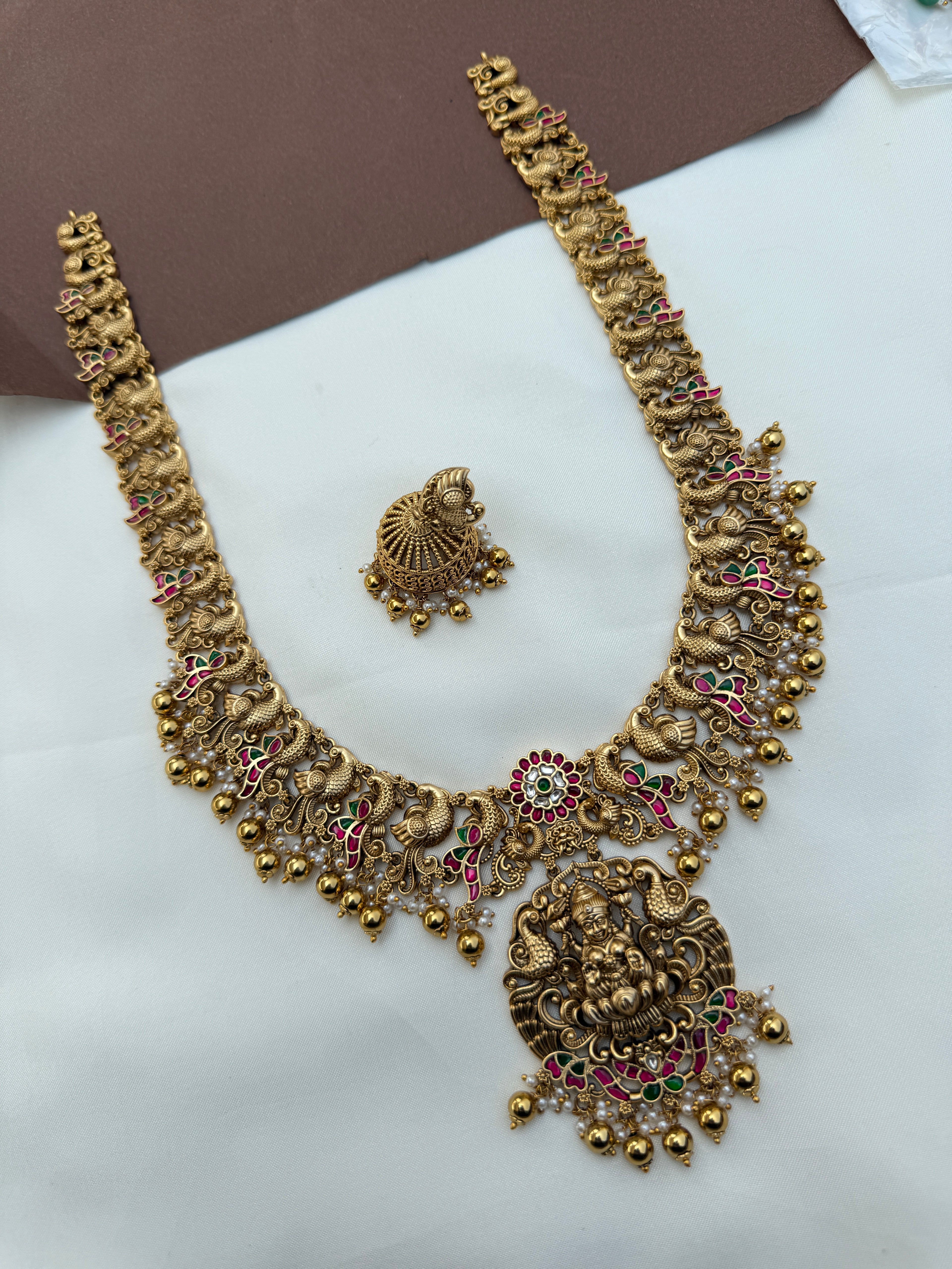 Lh577 nakshi jadau kundan long haram with earrings