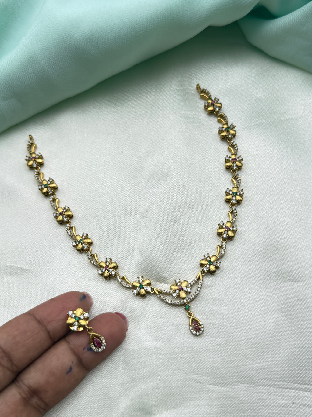 Ns266  flower design short neckset with earrings