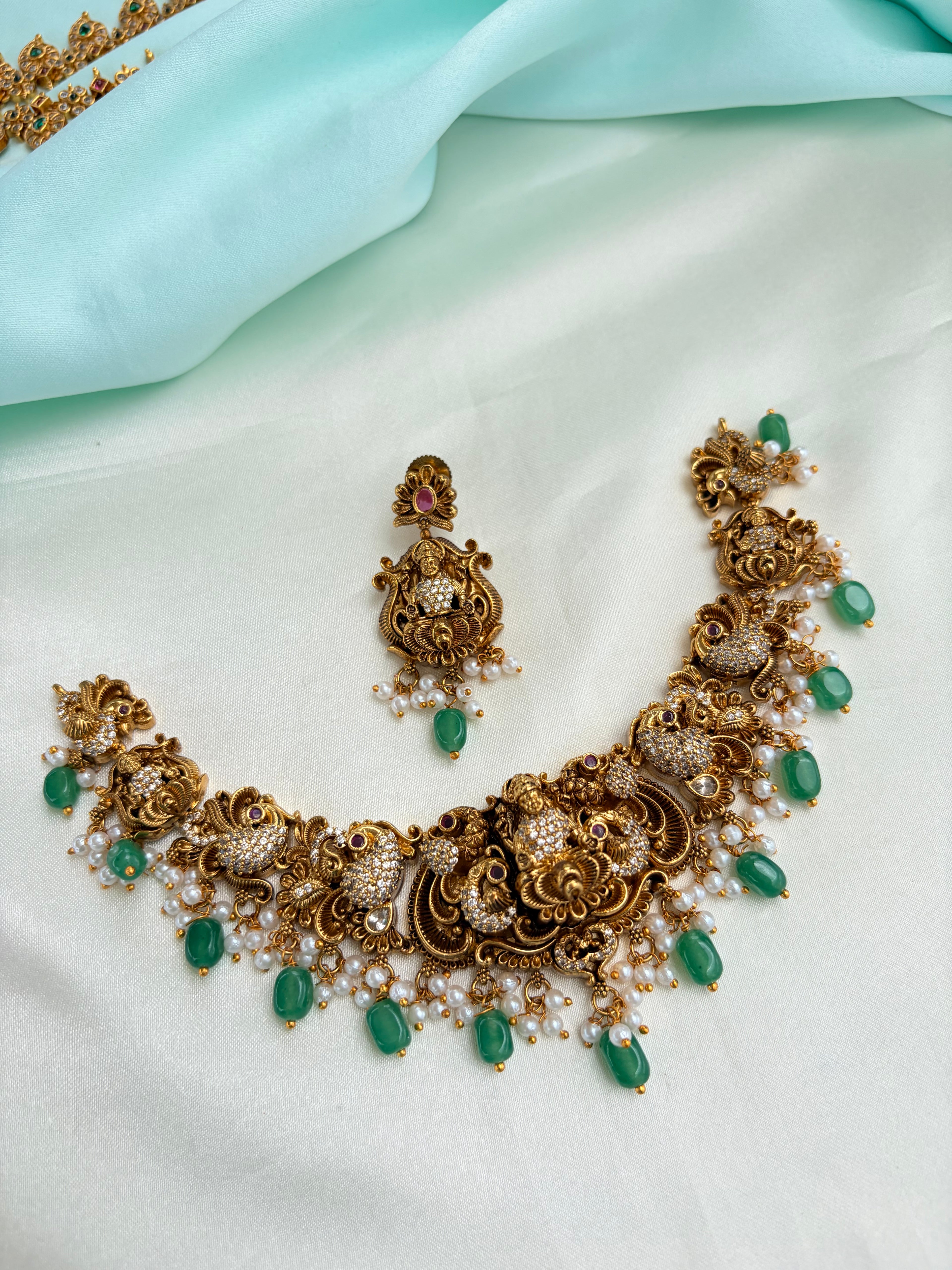 Lakshmidevi peacock type short Neckset with Earrings Ns898