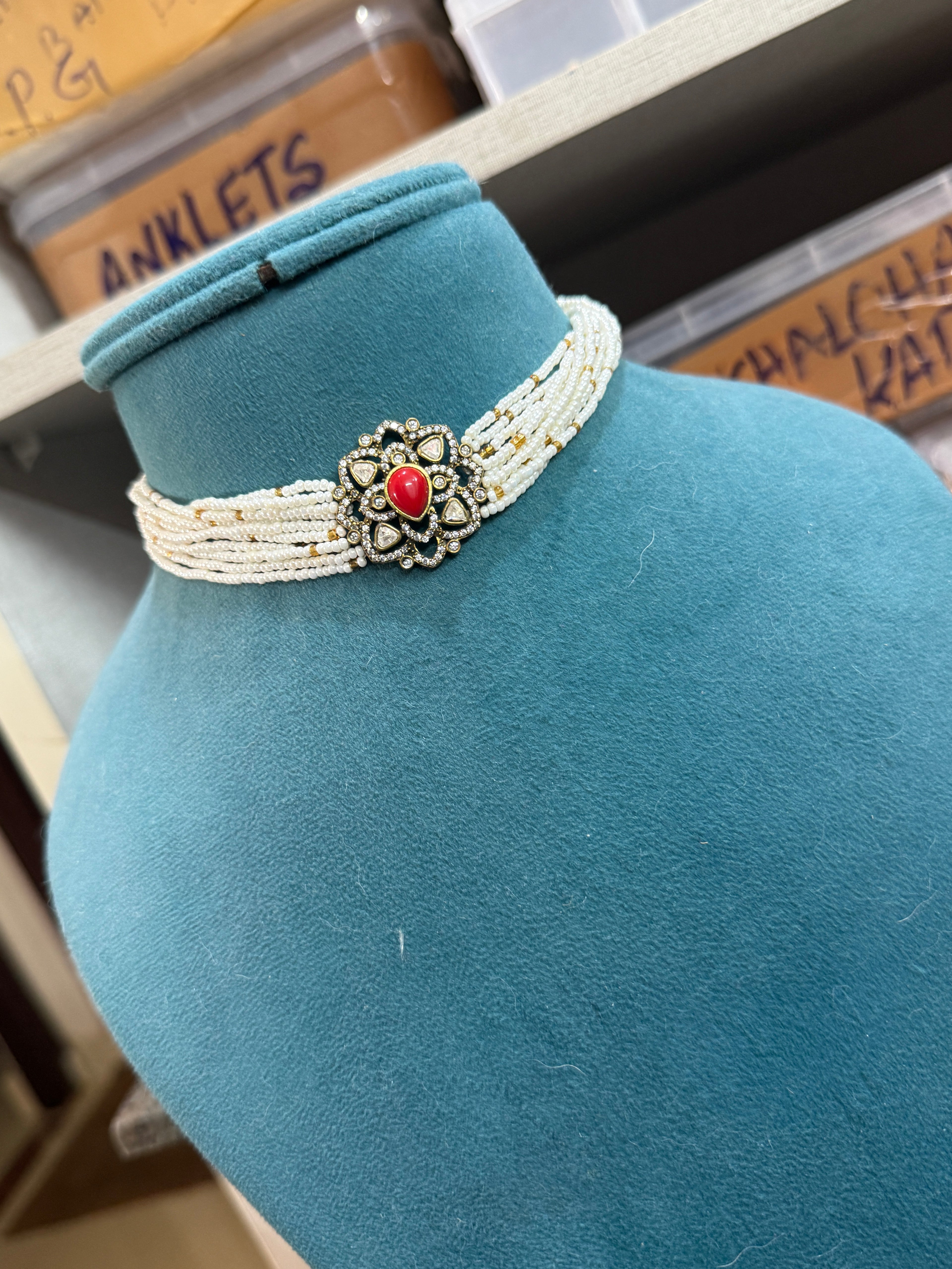 Sugar pearls moissanite flower  design pendant choker neckset ch236