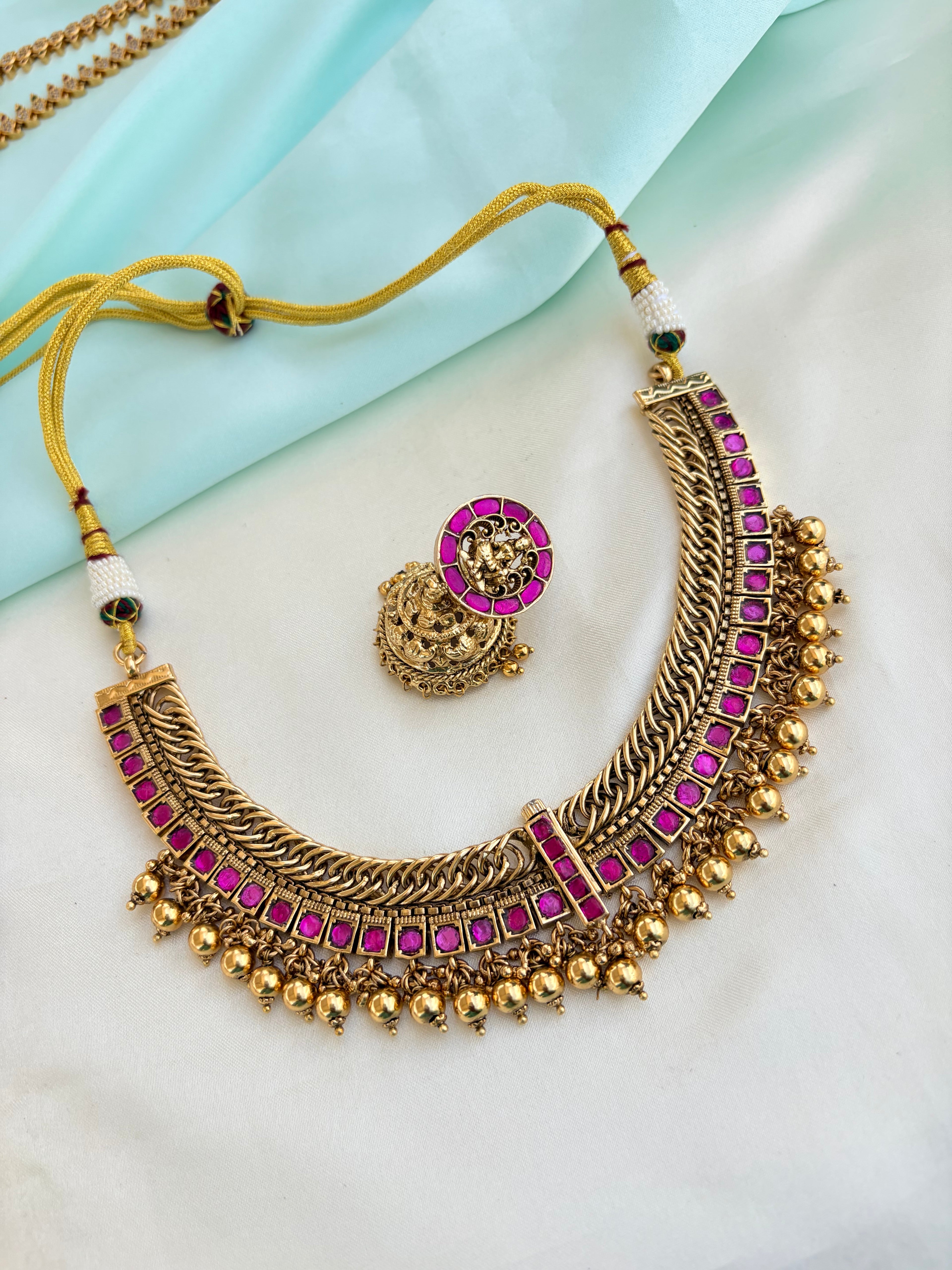 2 in 1 Removable pendent with Jadau Kundan jalebi Neckset with Earrings Ns224