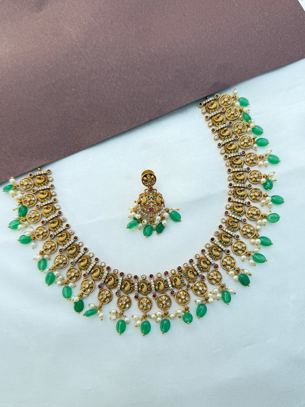 Ns575 peacock short bottu mala neckset