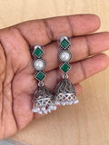 Lightweight pearl ruby green oxidised earrings