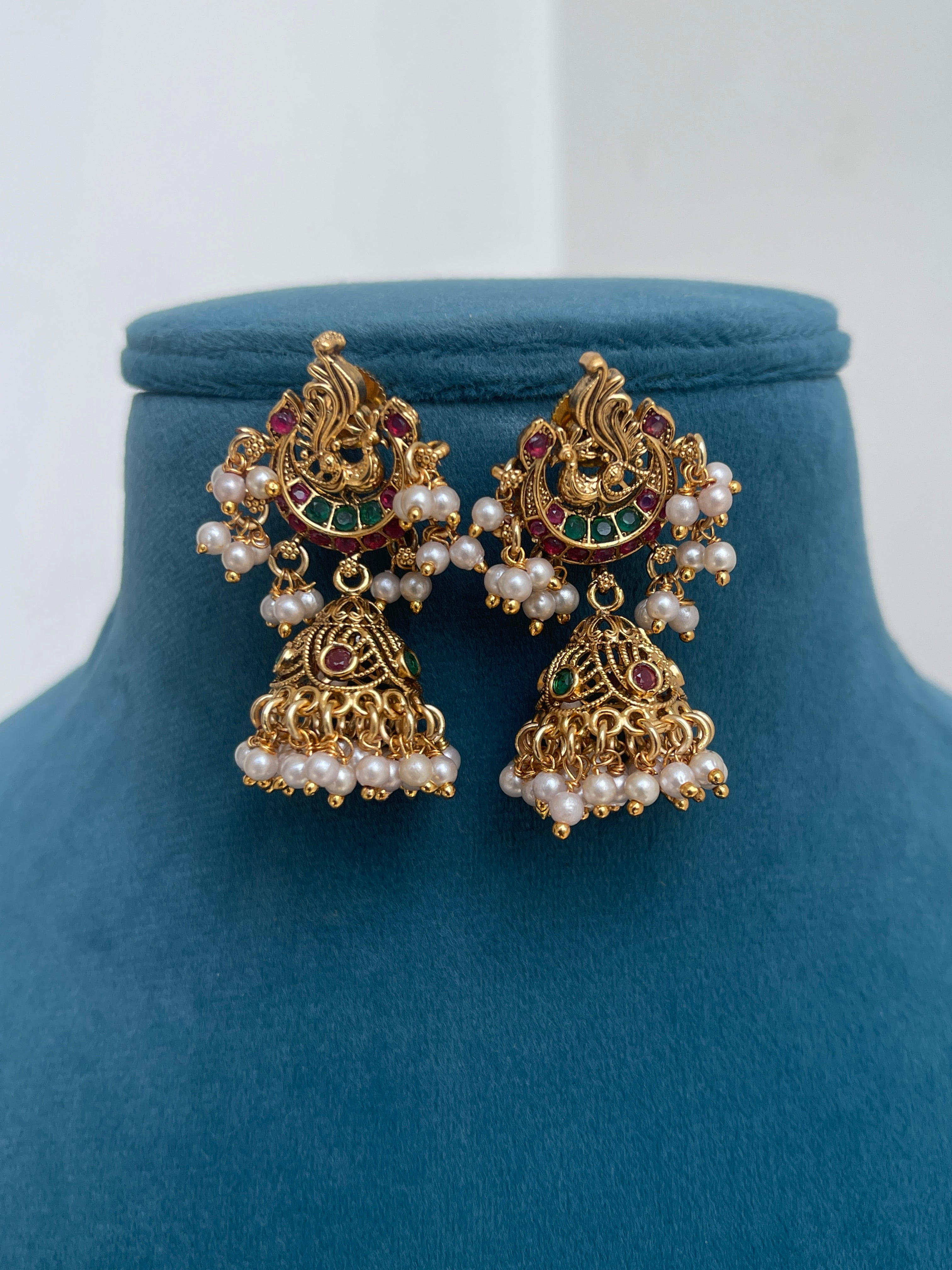 Peacock multi butta earrings