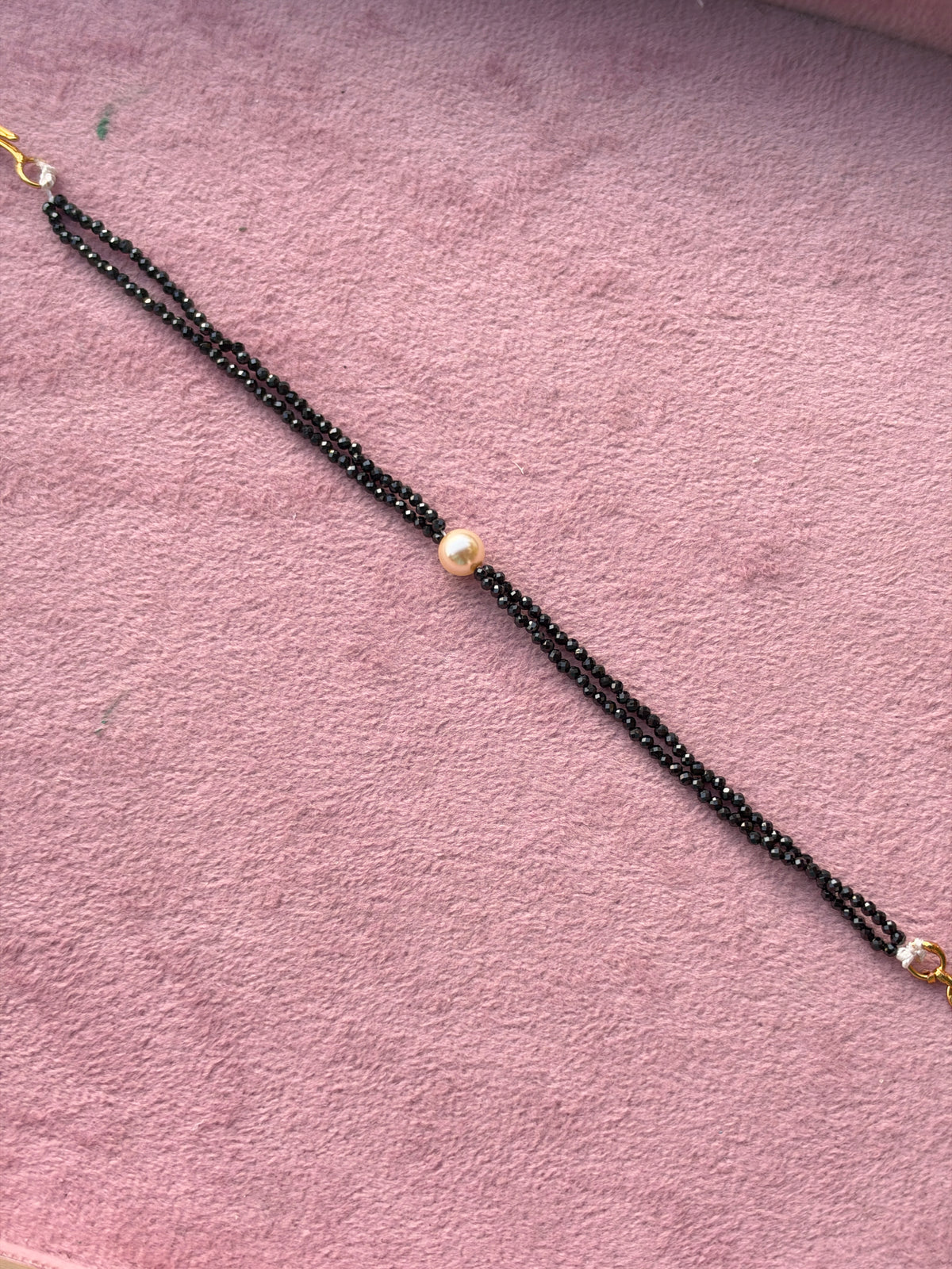 Br007 crystal black bead with pearl bracelet 6inches