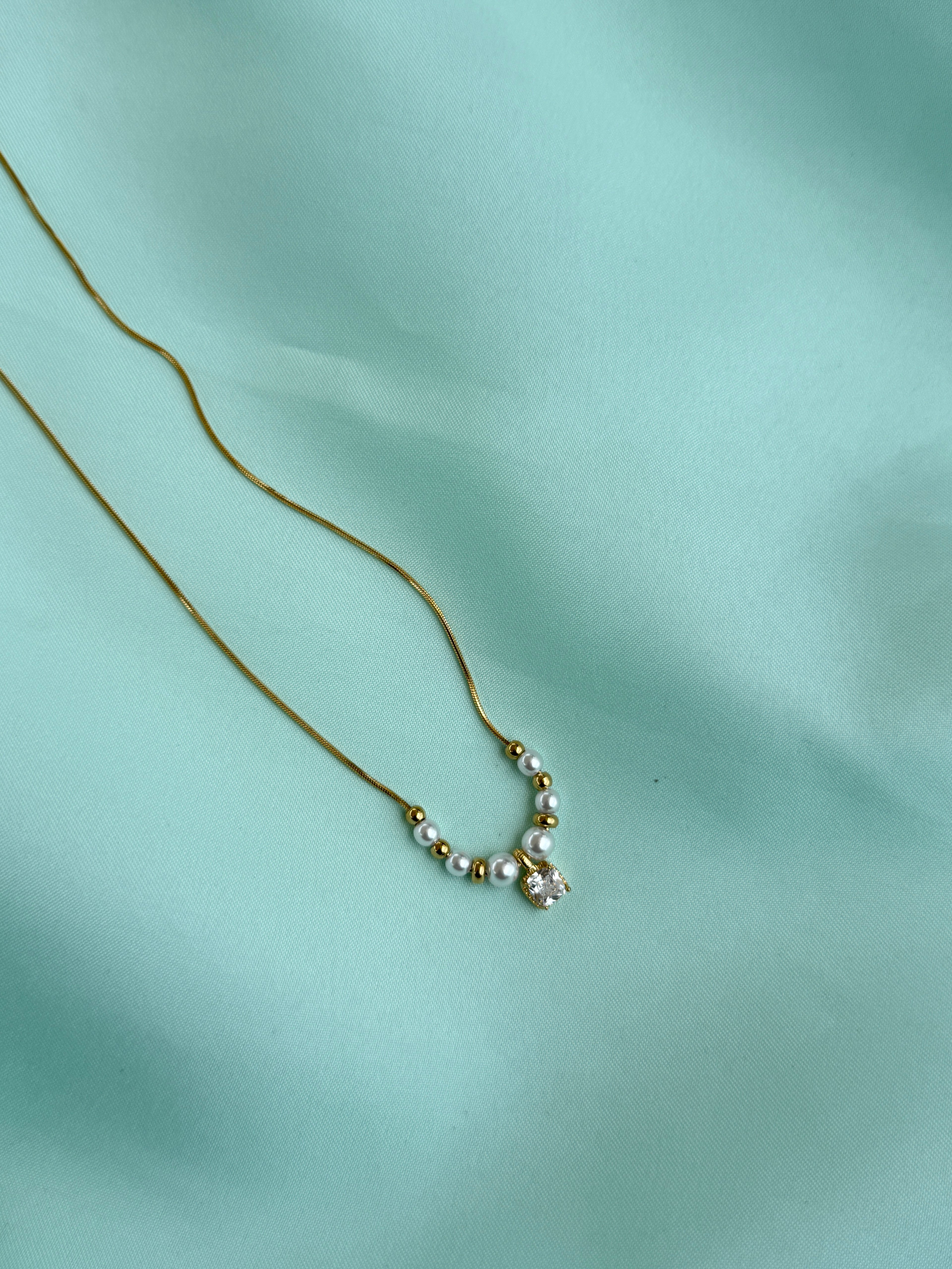 Dc076 anti tarnish pearl stone 18 inches adjustable daily wear chains