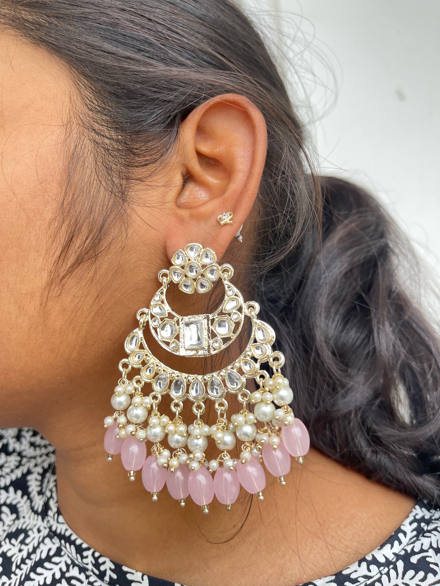 2 layers Kundan chandbali earrings