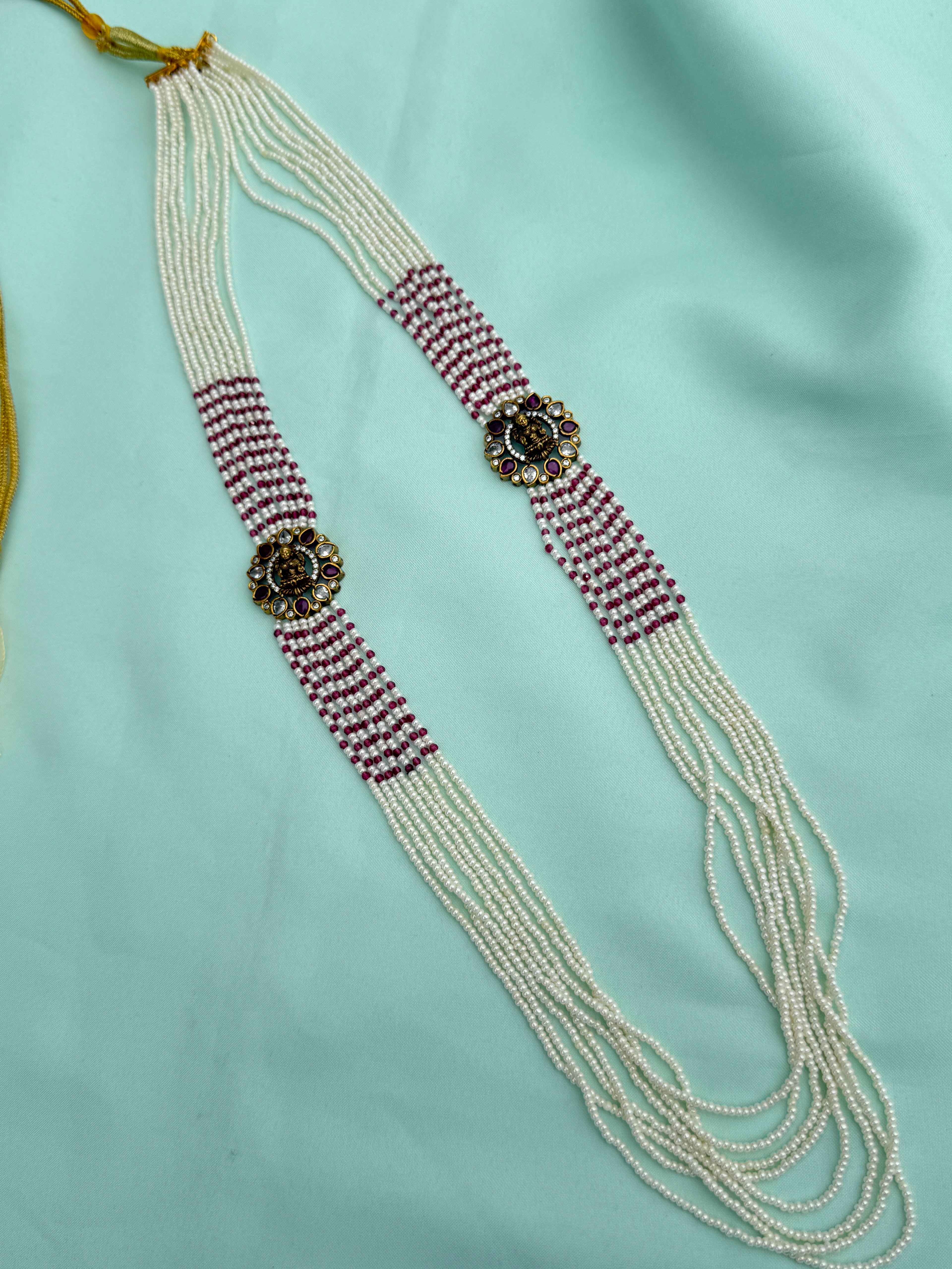 Bb209 sugar pearls with Victorian Lakshmidevi side lockets 8layers 28inches