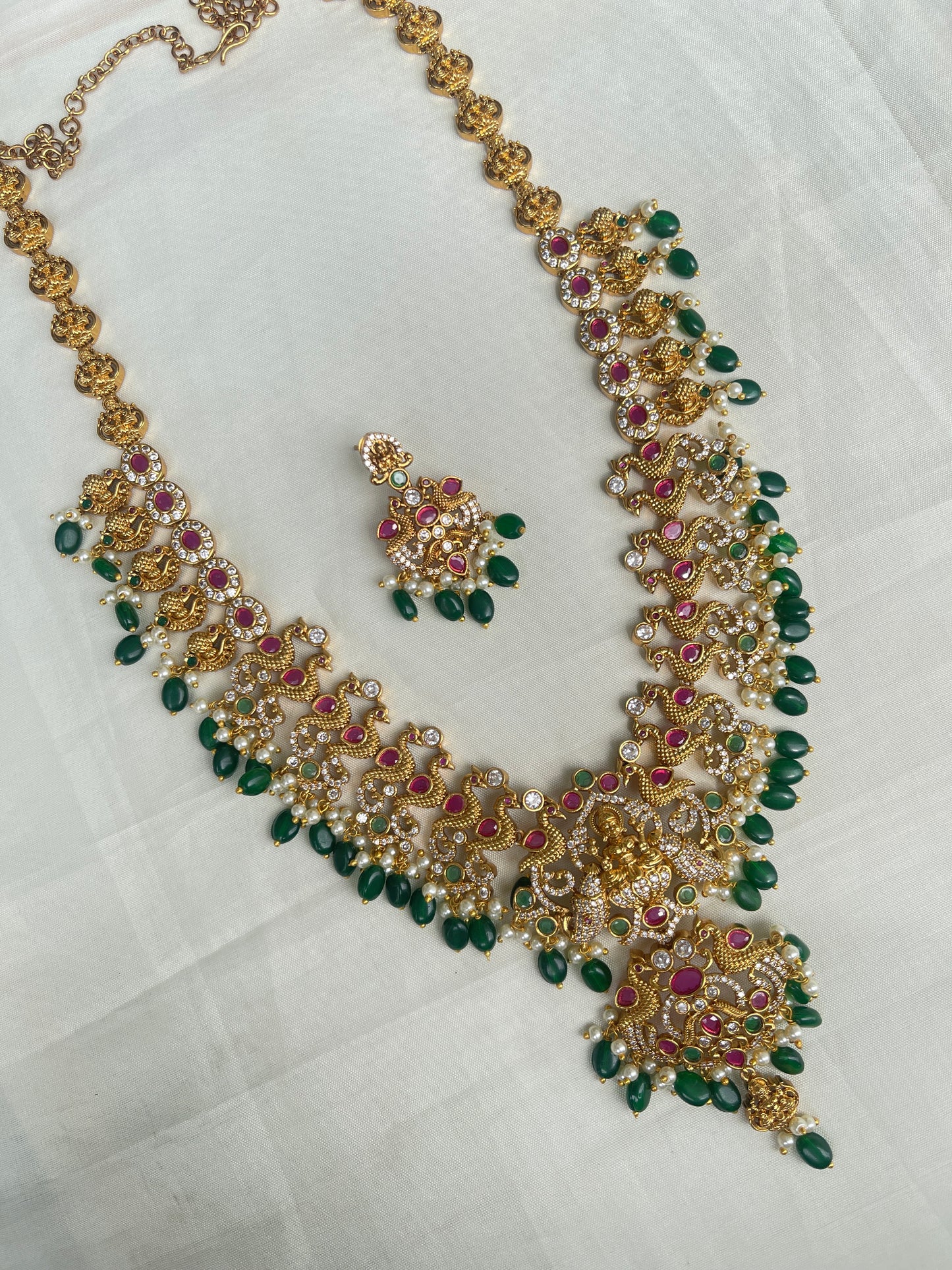 Lh1584 green beads peacock long haram