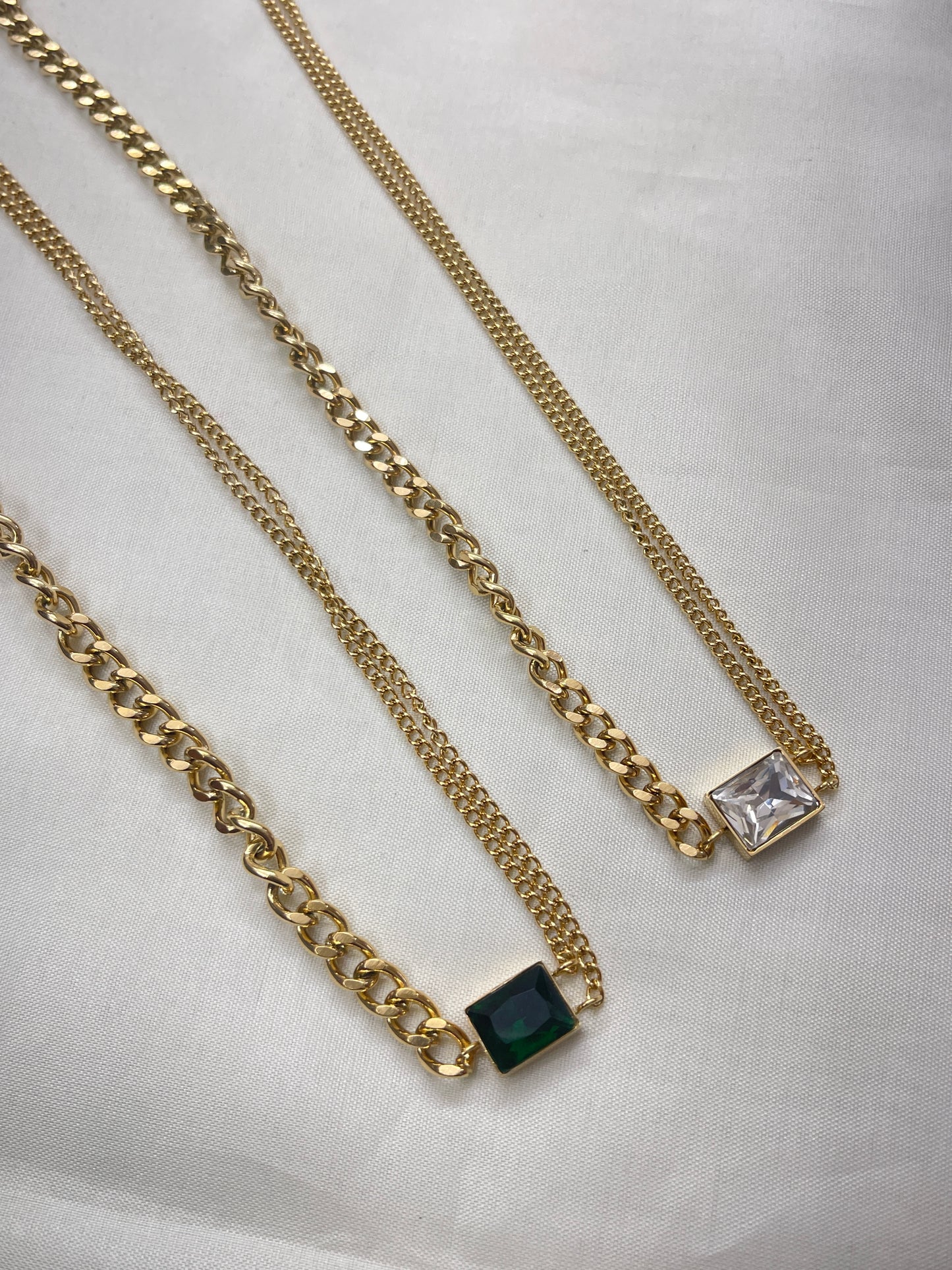 Green white stone Western 2 lines gold chain dc508