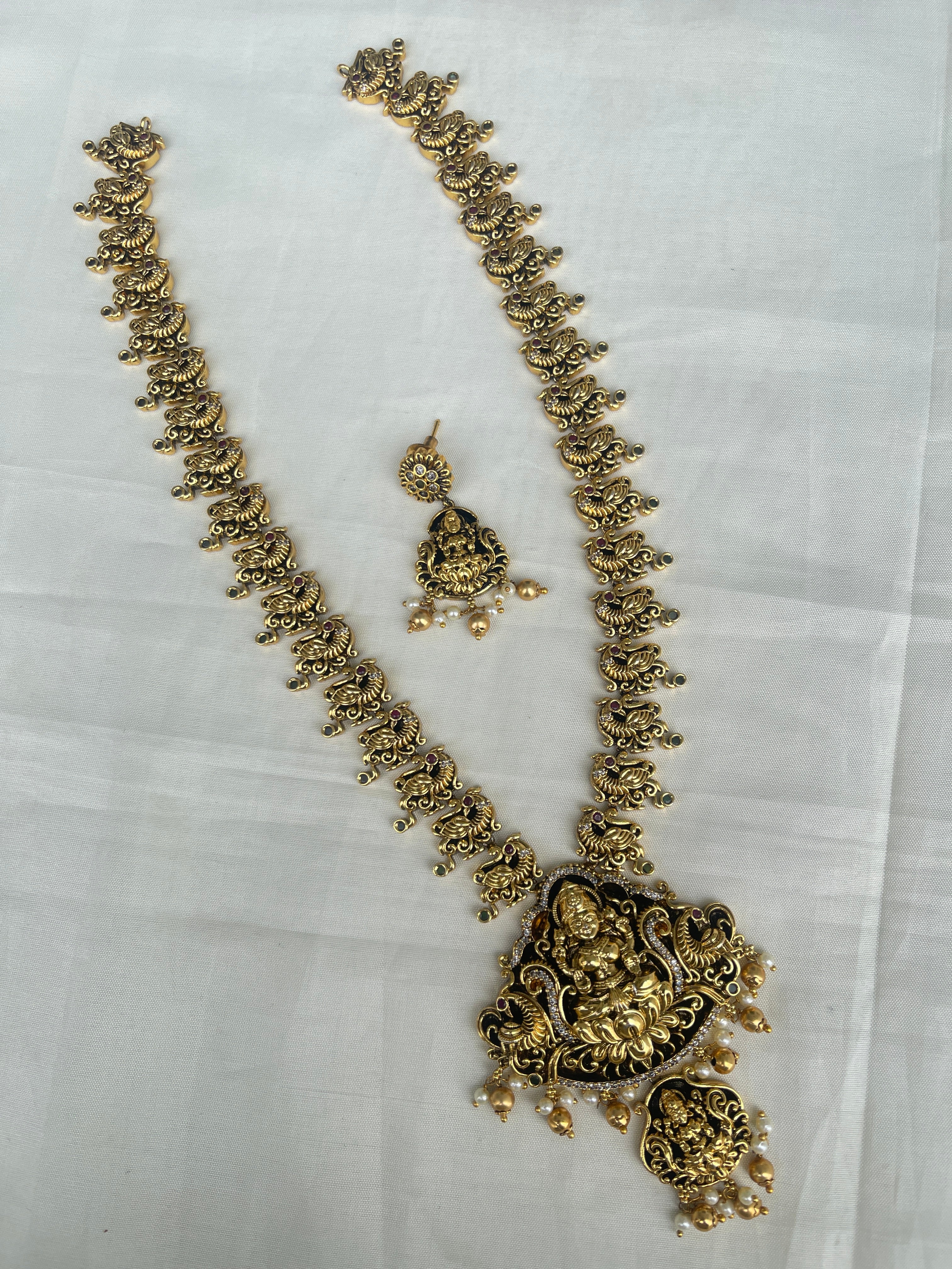 Lh1573 Lakshmi Devi peacock nakshi long haram