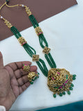 NS30051 jadau kundan lakshmidevi green beads Neckset