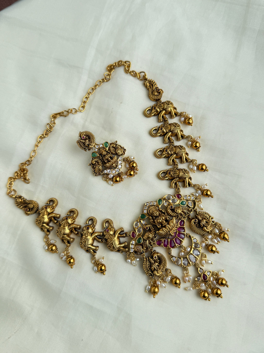 Ns309 kemp nakshi elephant Lakshmi Devi neckset