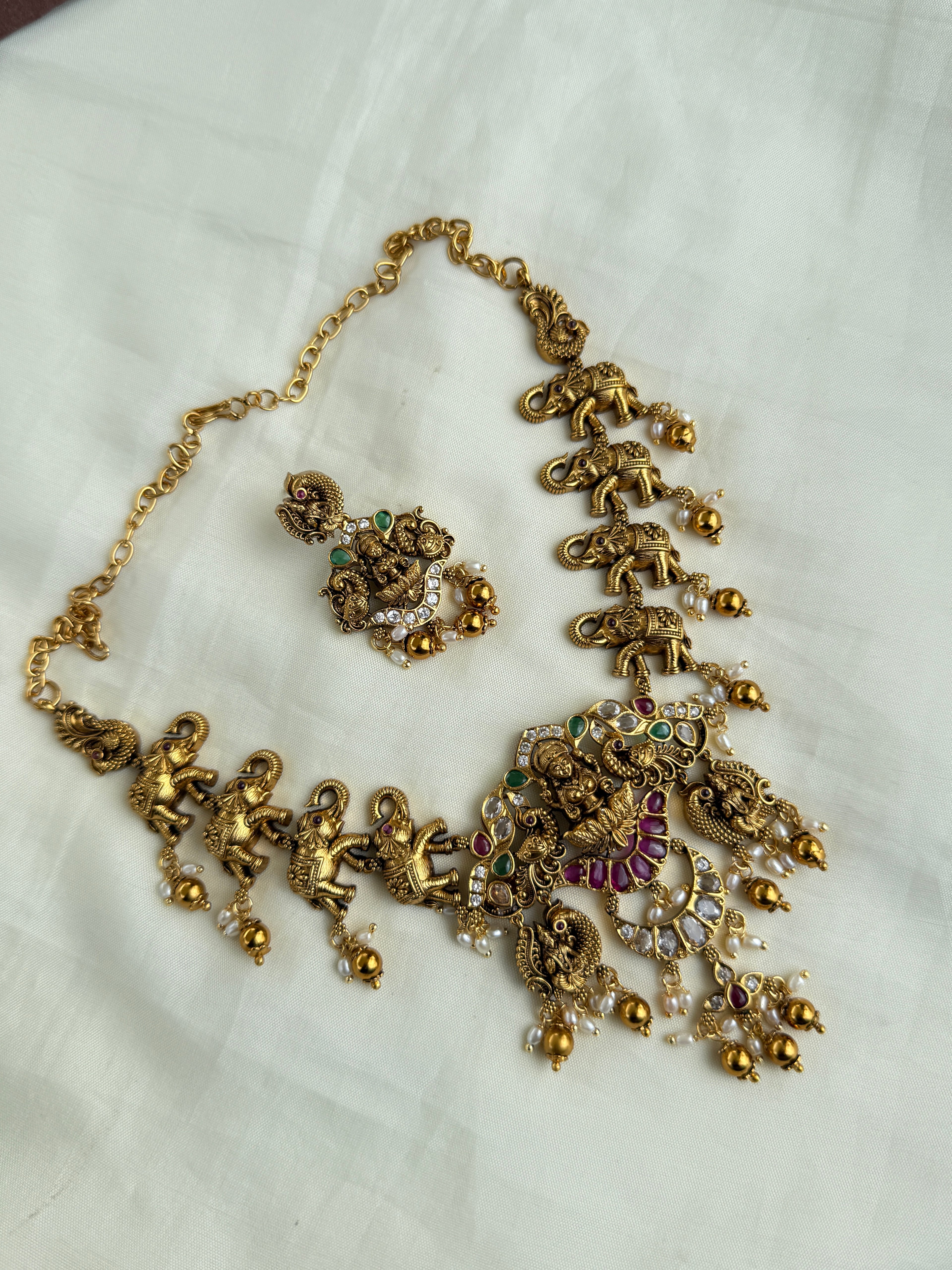 Ns309 kemp nakshi elephant Lakshmi Devi neckset