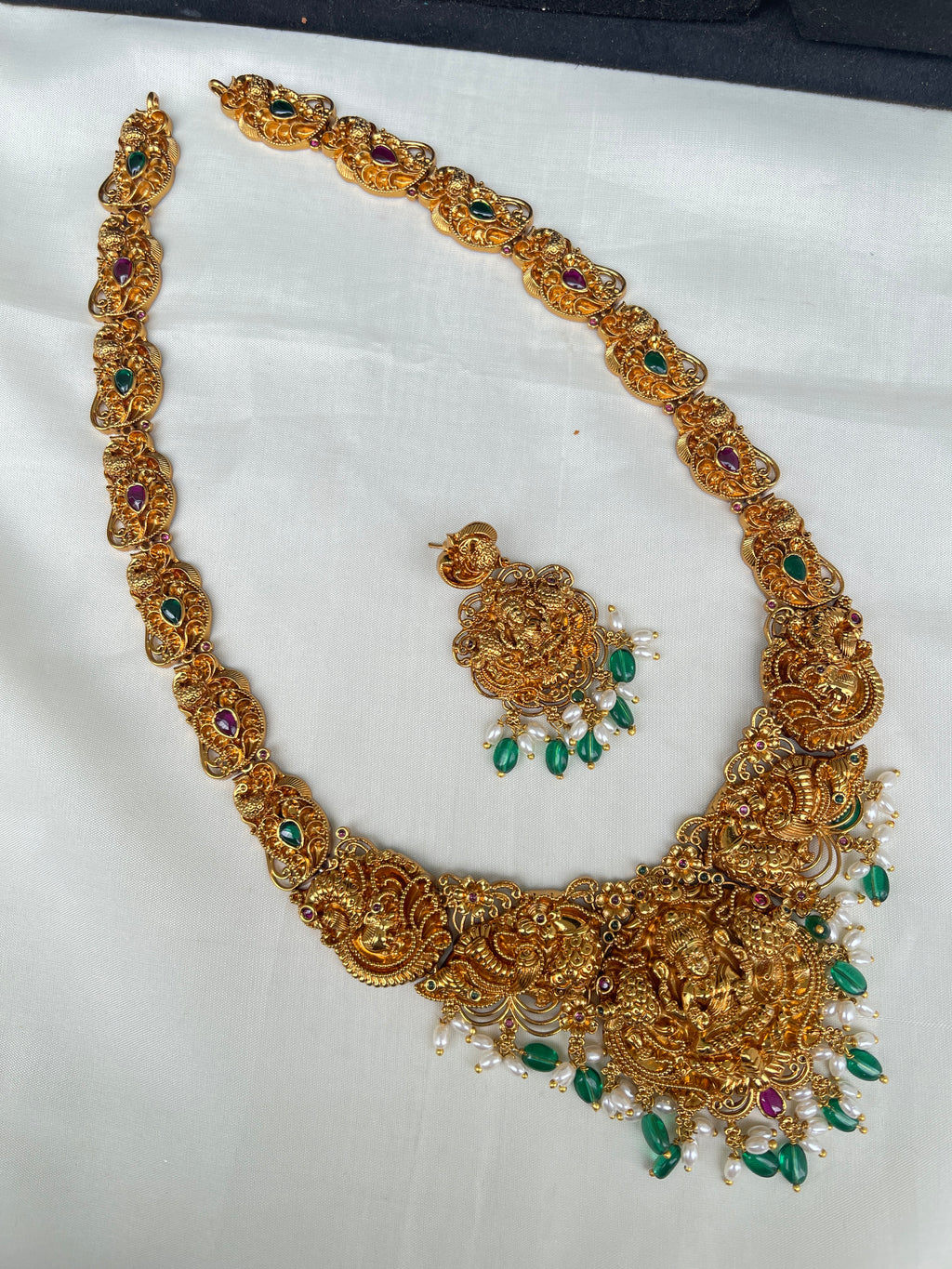 Lakshmi Devi long haram with green beads lh2000