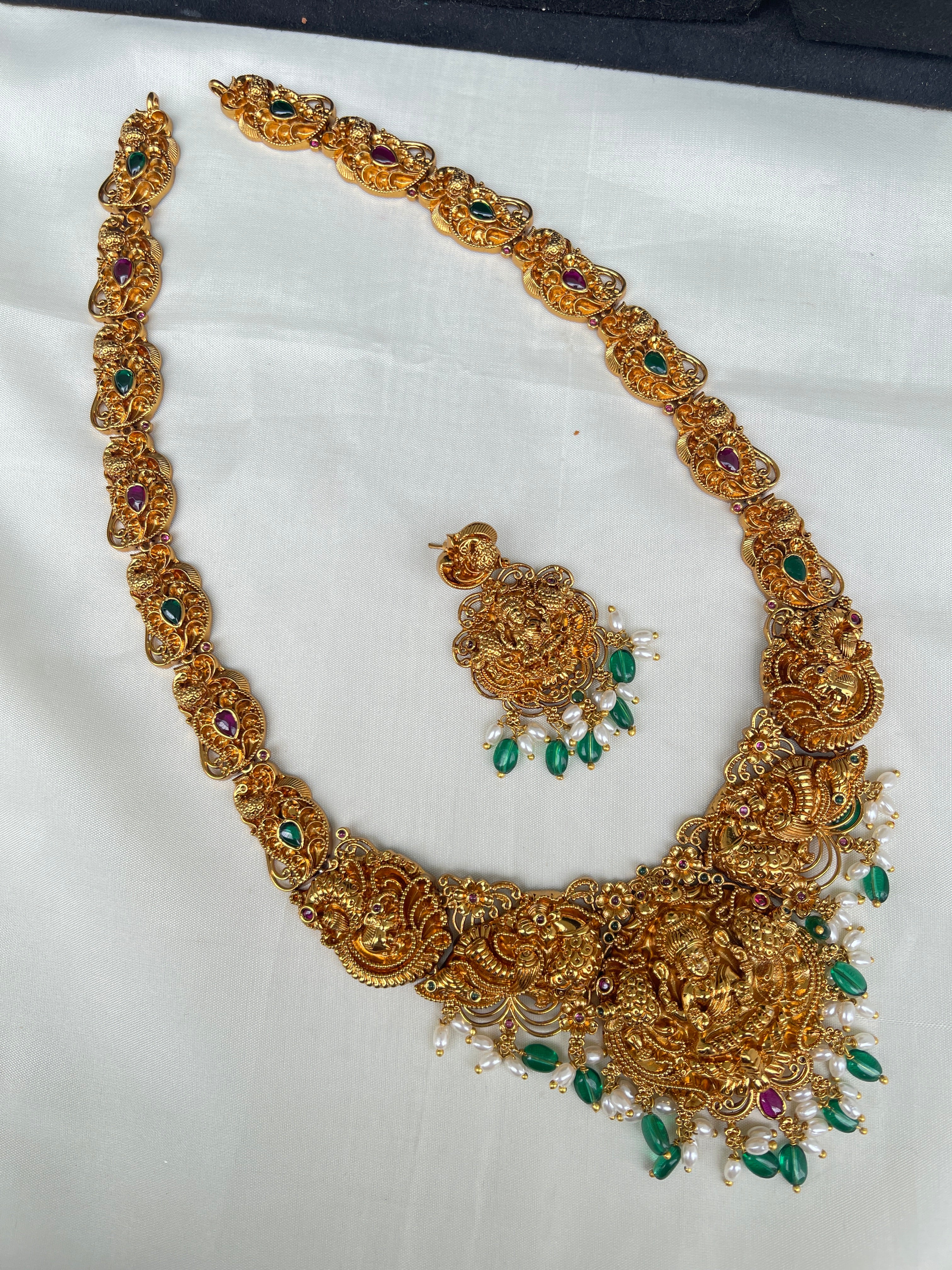 Lakshmi Devi long haram with green beads lh2000
