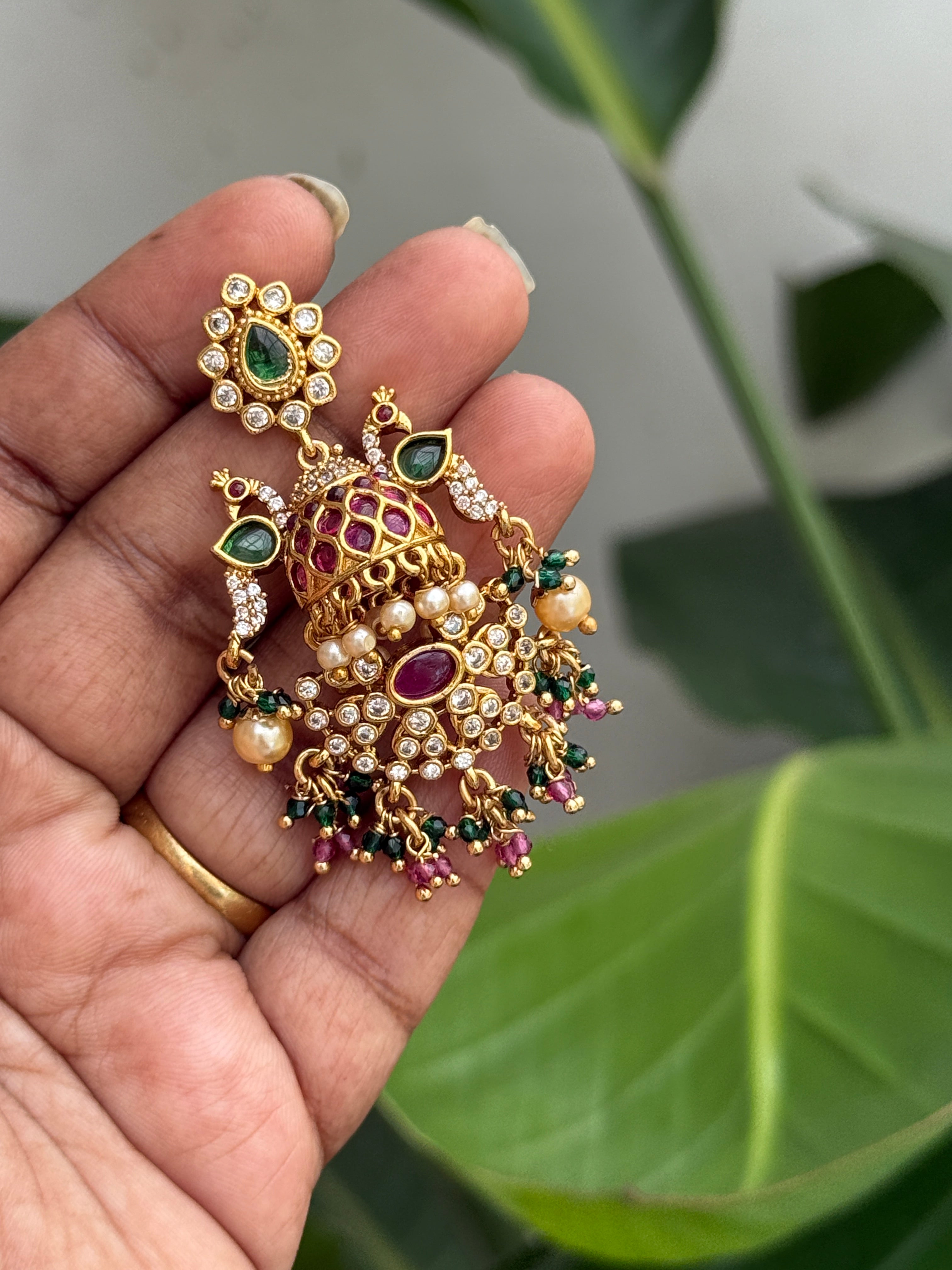 Er76 dual peacock kemp earrings