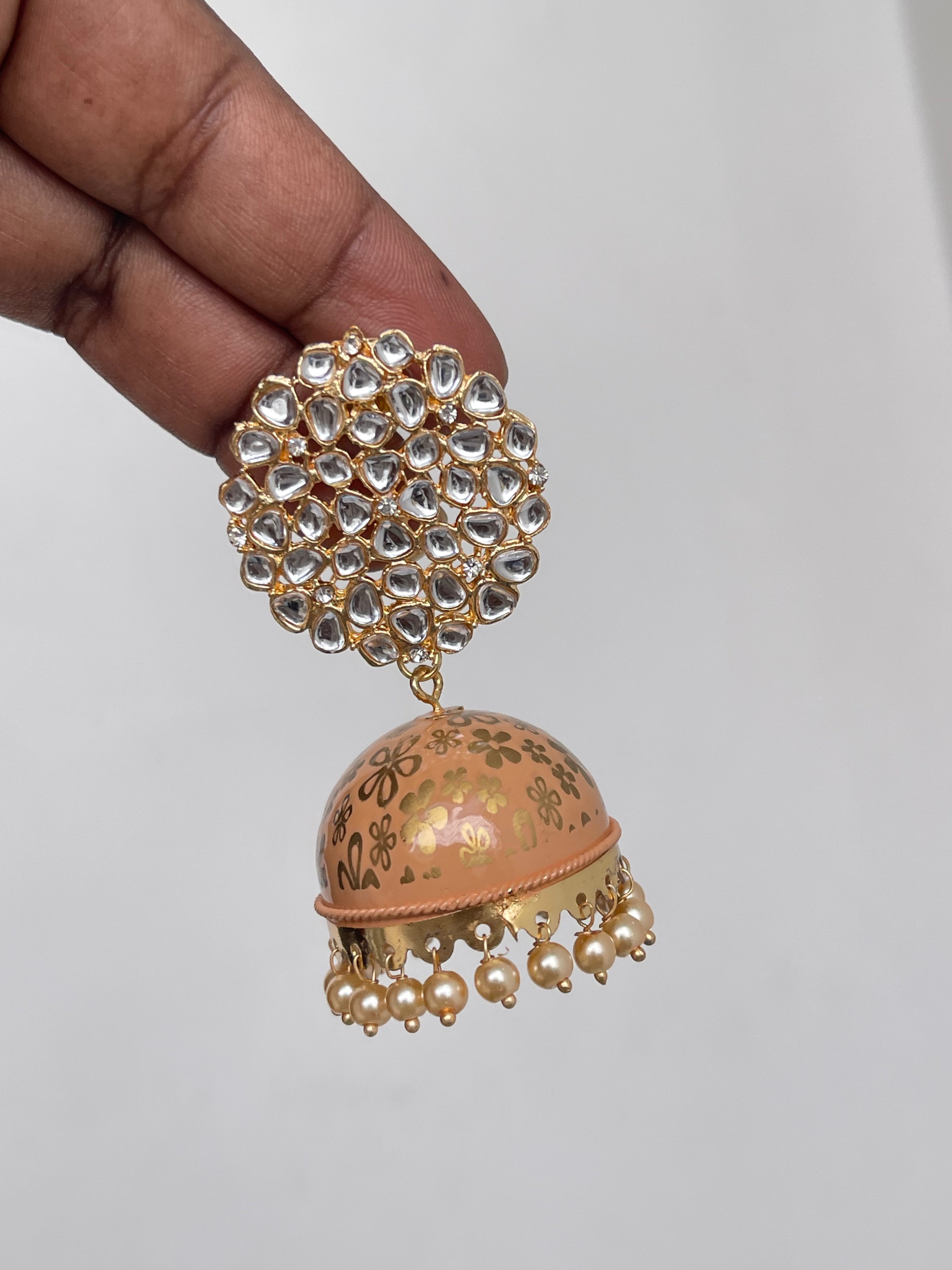Gold grey Kundan lightweight earrings