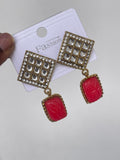 Reverse square Kundan stud with stone hanging ER6181