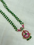 Jk008 2 lines pumpkin beads with jadau Kundan pendant