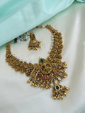 Antique Gold Peacock Emerald with Ruby NeckSet with butta earrings ns226