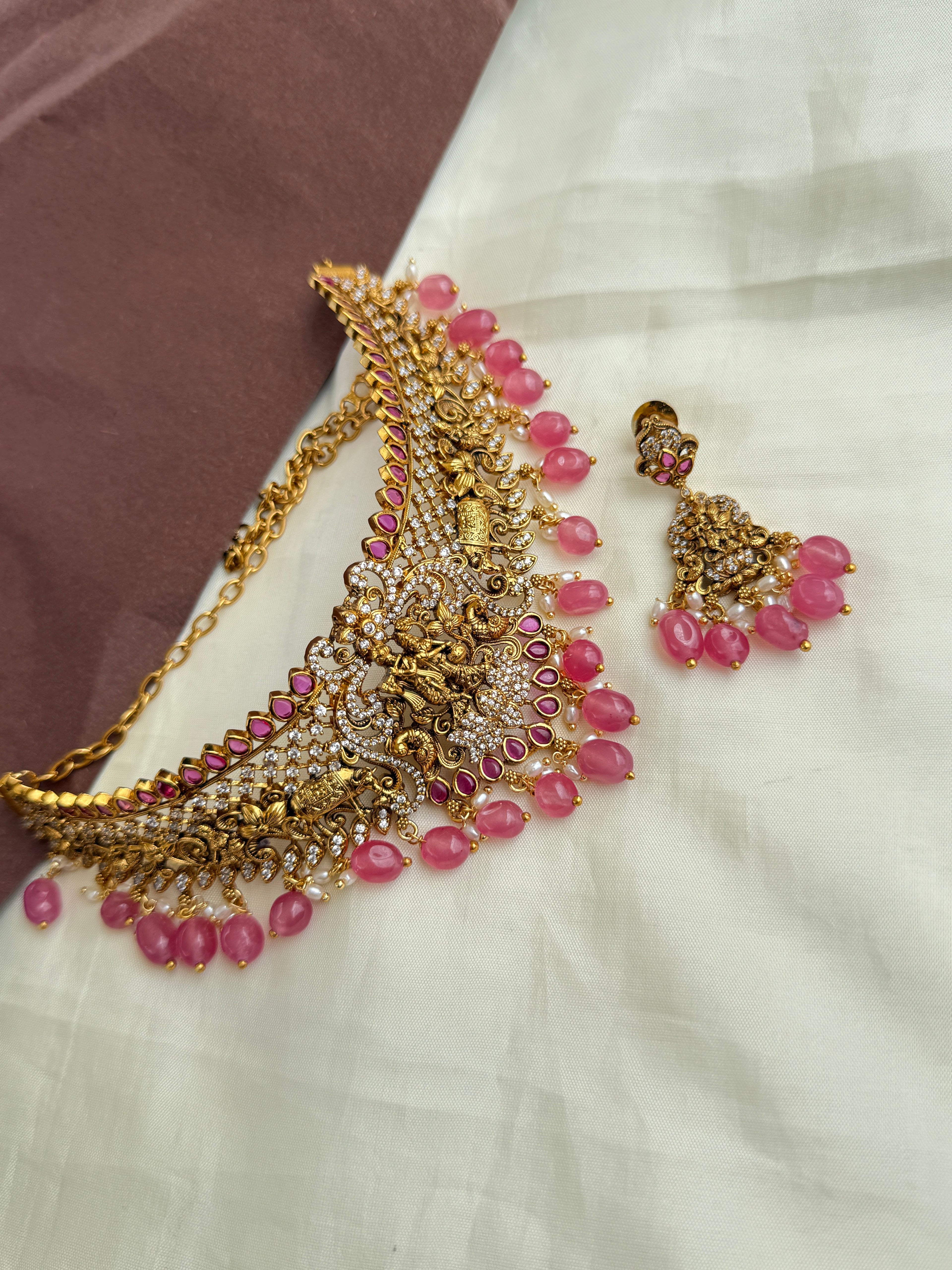 Ch014 lord Krishna and cows choker with earrings