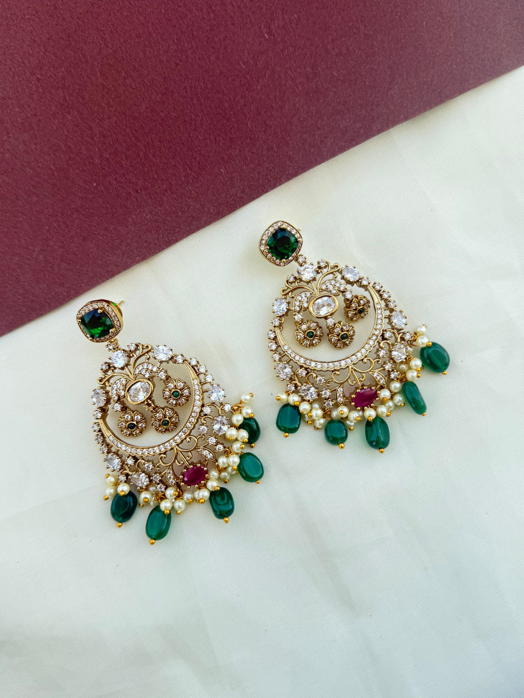 Er2050 green beads chandbali earrings