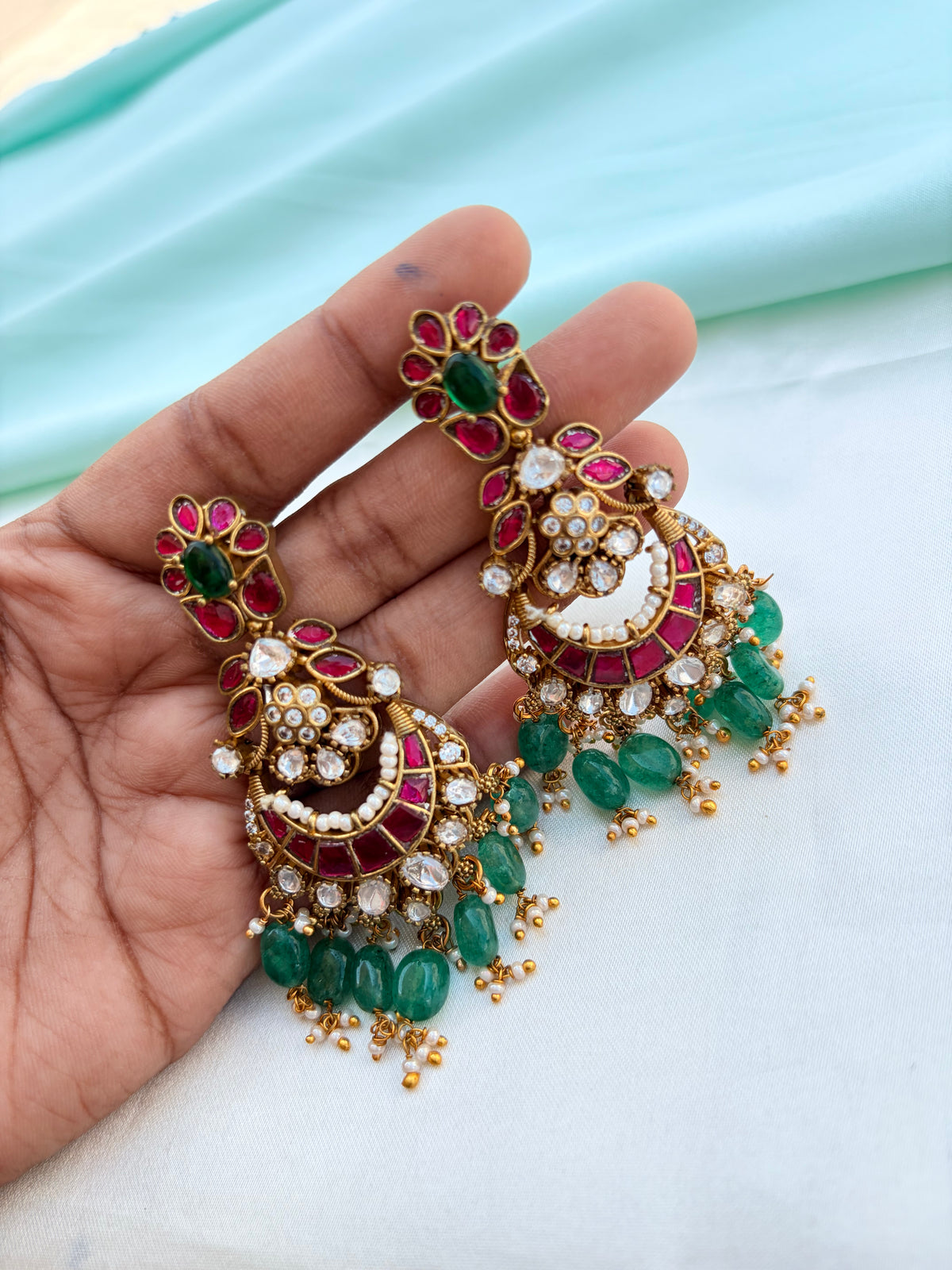 Multi jadau Kundan Chandbali earrings Er942