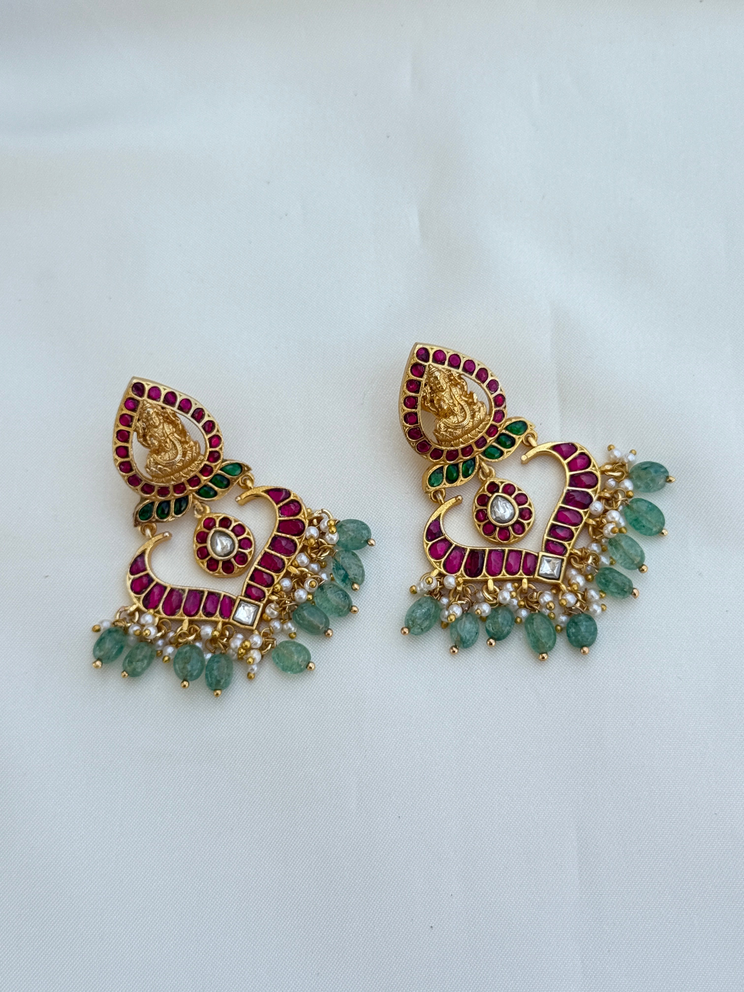 Er143 jadau kundan Lakshmi devi chandbali earrings